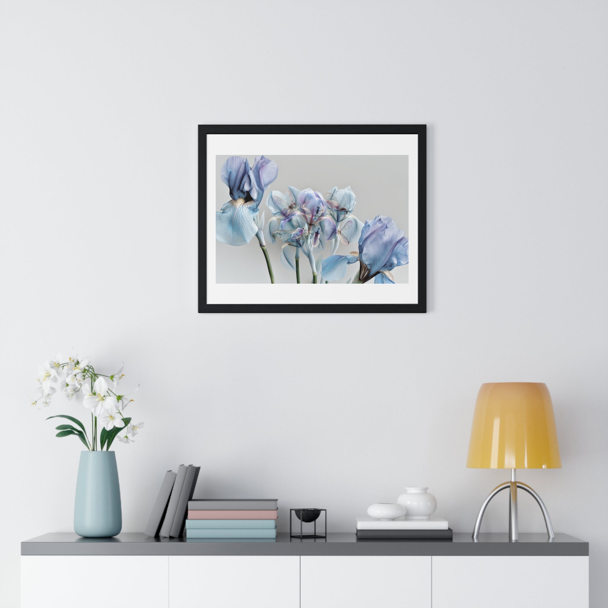 Blue Iris Floral Framed Poster — Botanical Wall Art Print