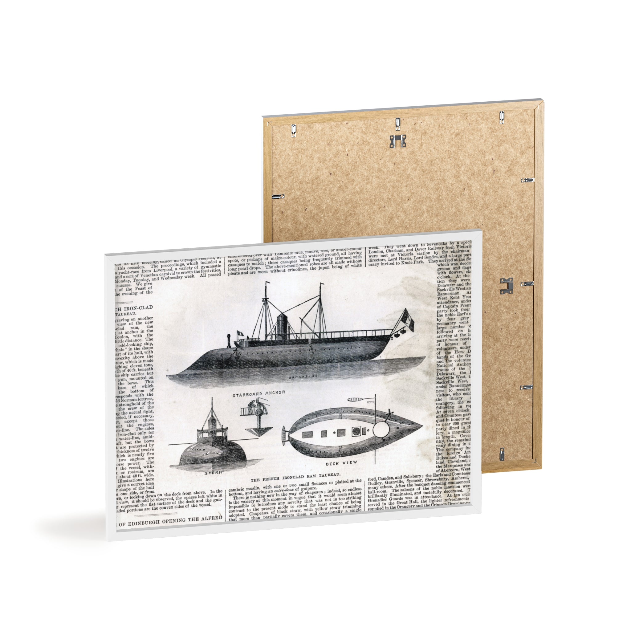 The French Ironclad RAM TAUREAU. Vintage Steamboat Patent Poster — Framed Nautical Wall Art
