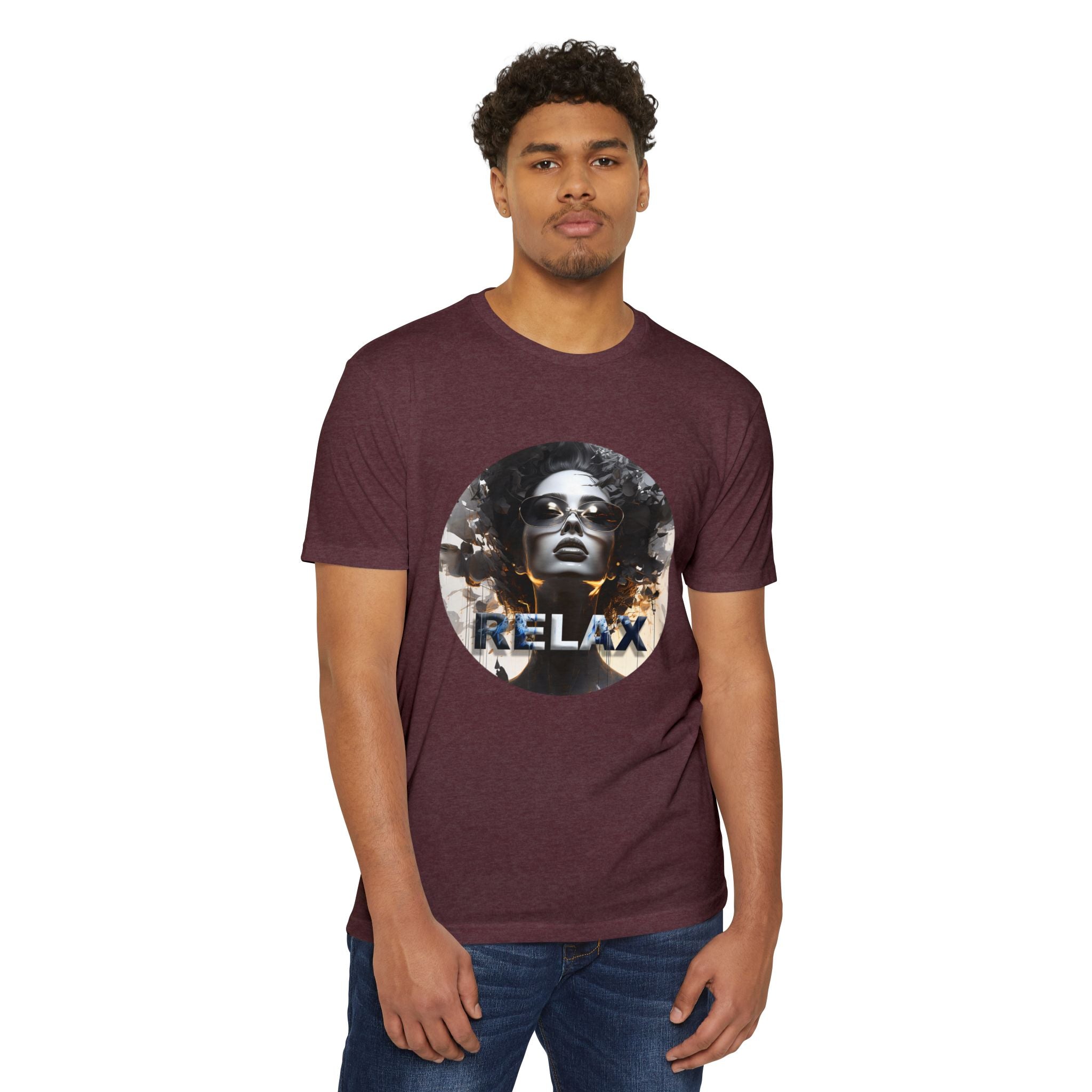 Relax Graphic T-Shirt — Vintage Portrait Tee with 'RELAX' Text
