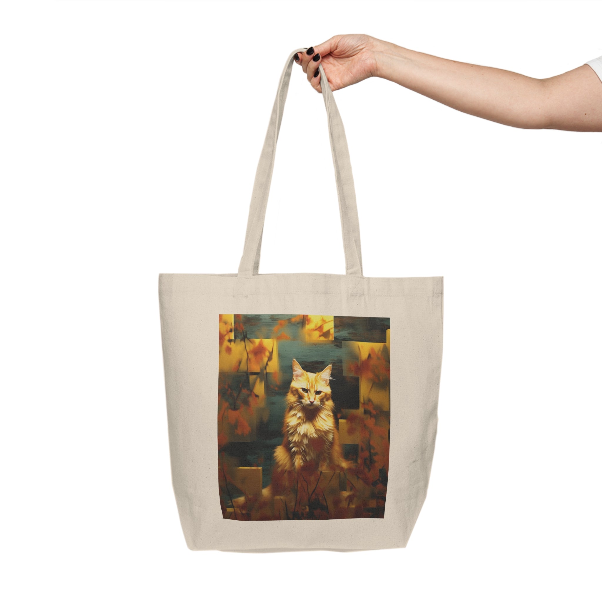 Autumn Cat Canvas Tote — Cozy Fall Cat Art Shopper