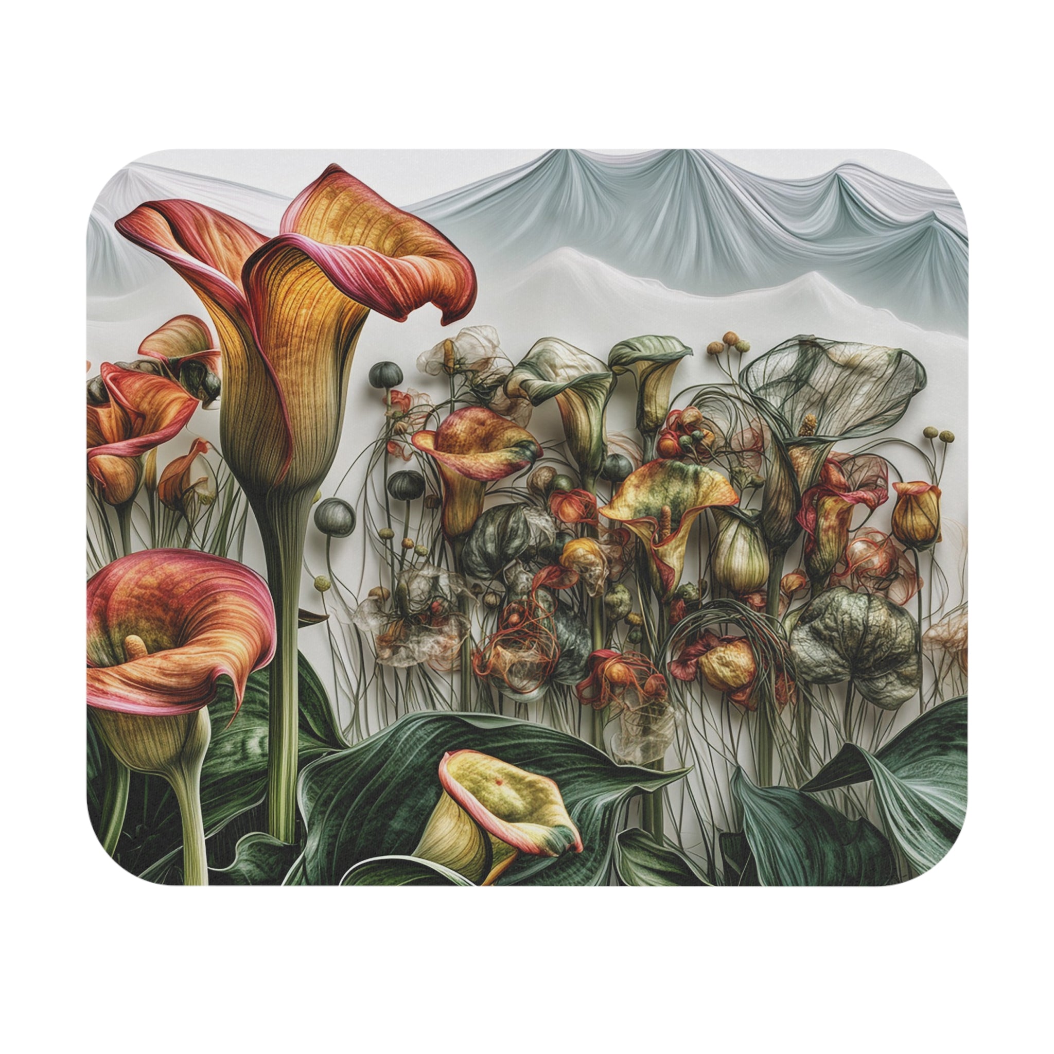 Floral Calla Meadow Mouse Pad — Botanical Desk Mat with Vintage Garden Vibe