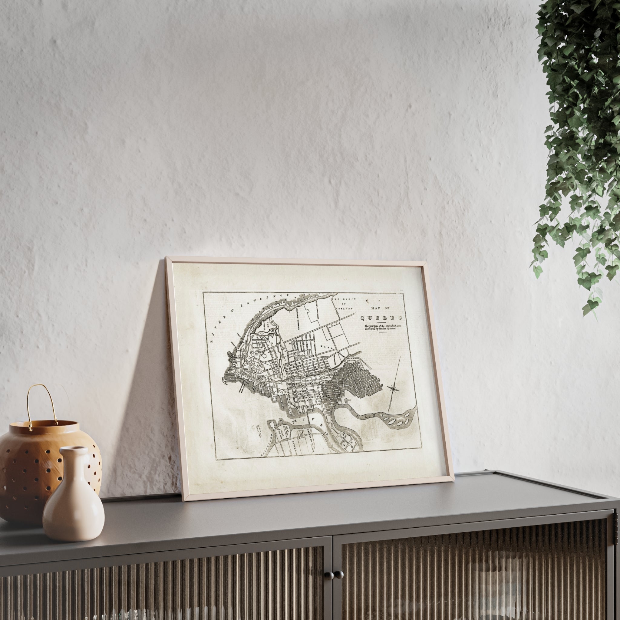Map of QUEBEC. Vintage City Map Poster with Wooden Frame — Antique Style Wall Art