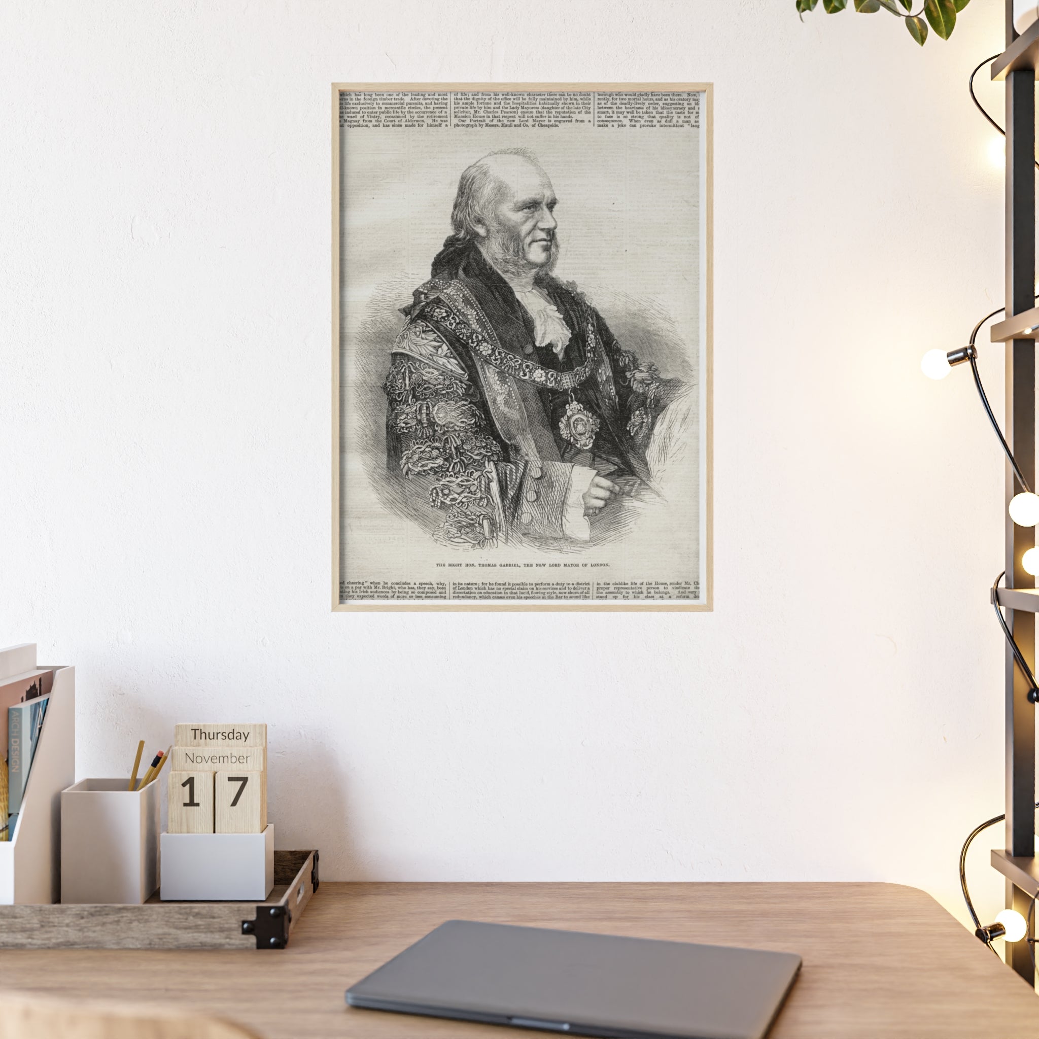 The Right Hon.Thomas Gabriel, the New Lord Mayor of London. Vintage Illustrated Statesman Poster with Black Wooden Frame
