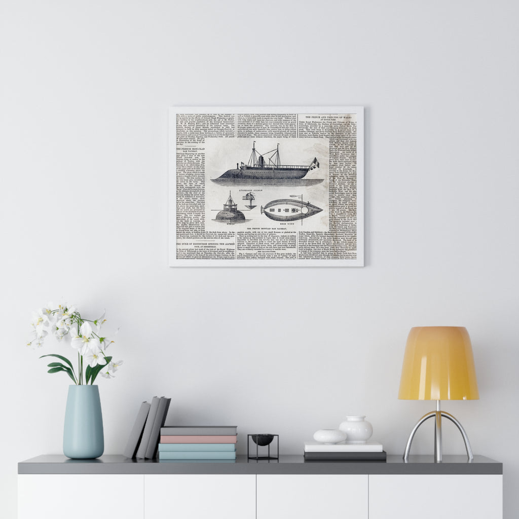 Framed Nautical Patent Poster — Vintage Submarine & Ship Illustration