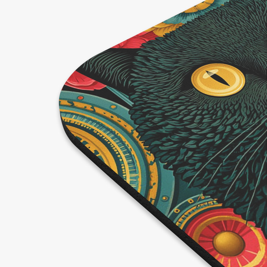 Floral Cats Rectangle Mouse Pad — Retro Colorful Kitty Desk Mat