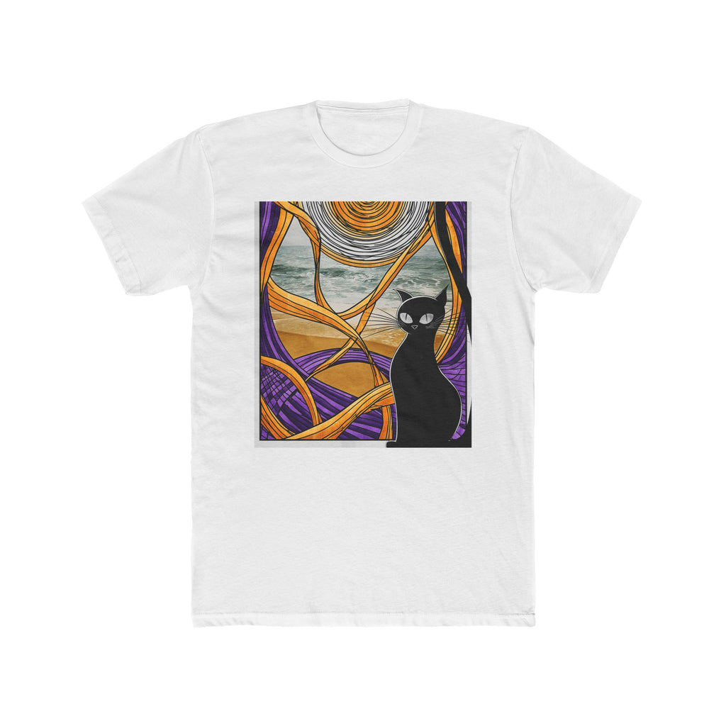 Black Cat Graphic Tee — Mystical Sunset Art Shirt
