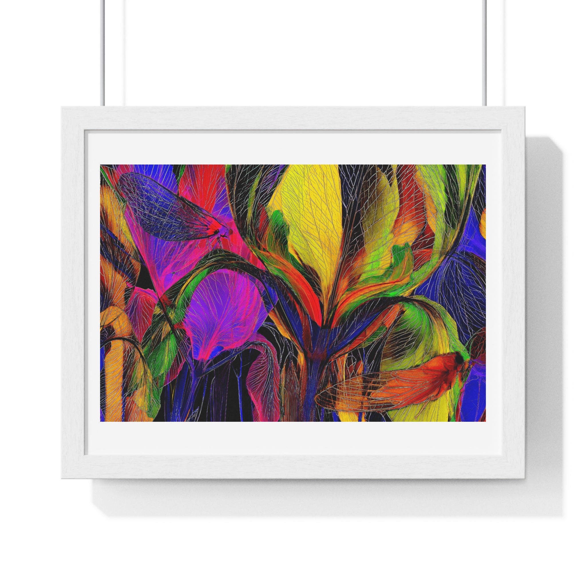 Abstract Rainbow Floral Framed Poster — Colorful Modern Wall Art (Horizontal)