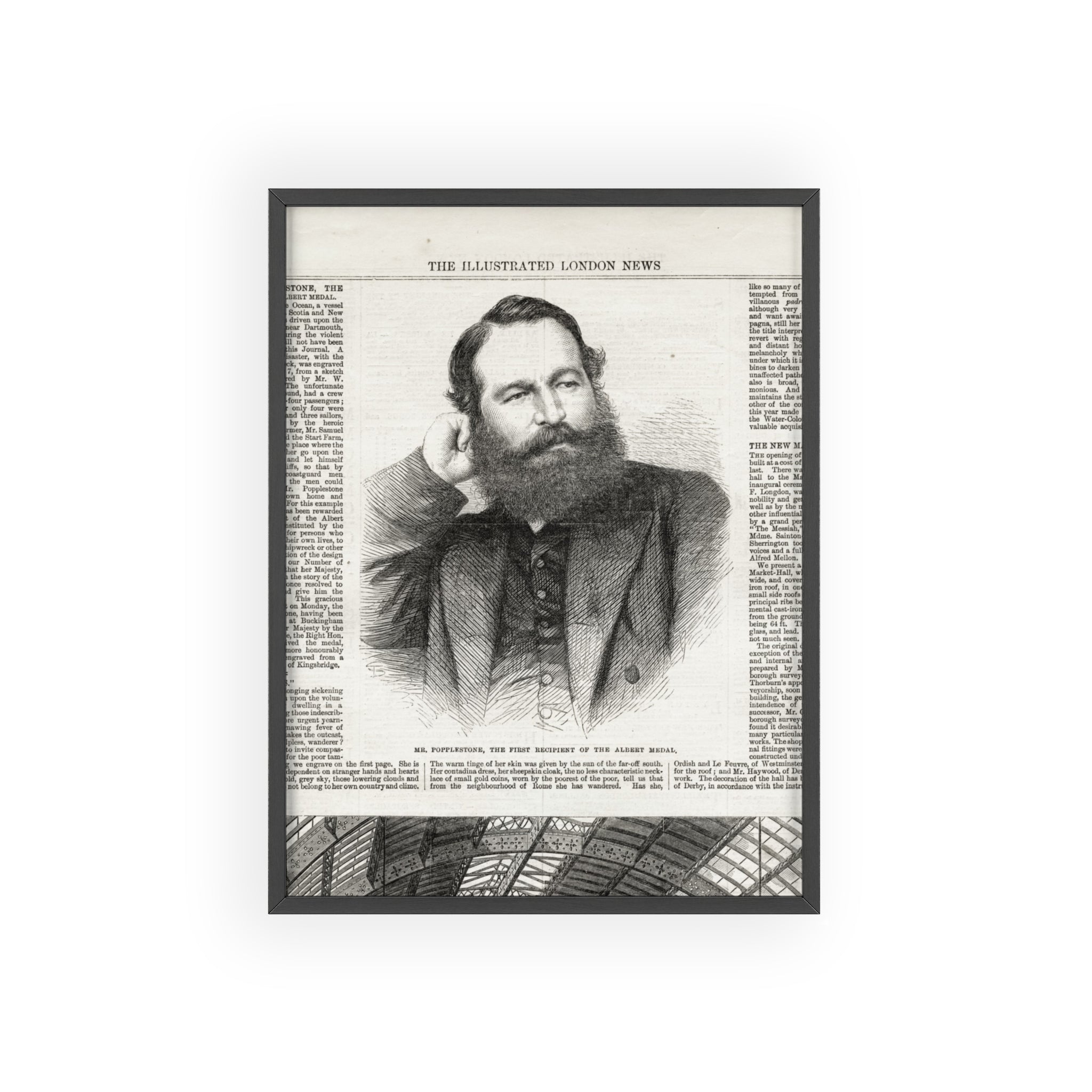 Mr. Popplestone, the first recipient of the Albert Medal. Vintage Illustrated London News Portrait Poster — Framed Wood Print