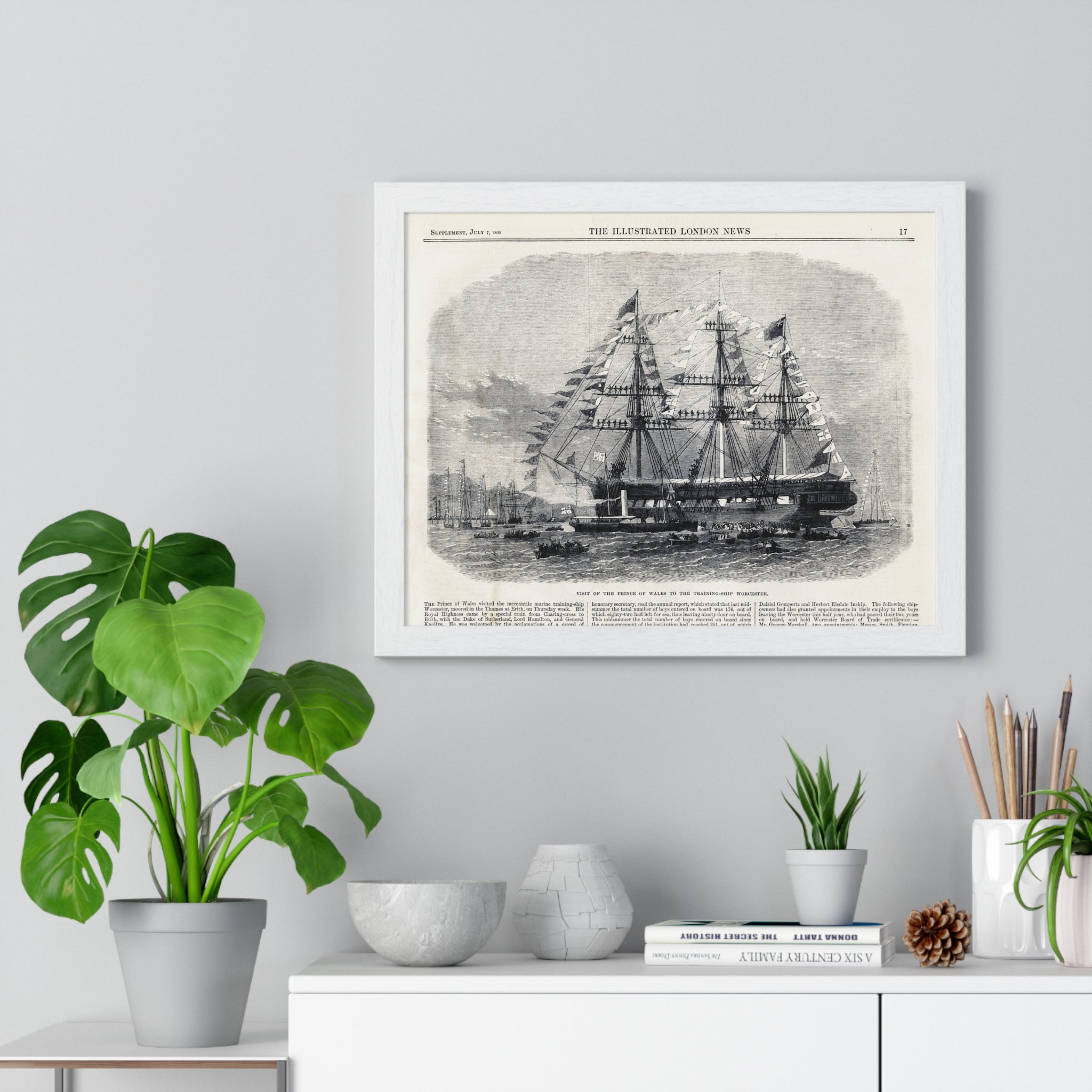 Vintage Sailing Ship Framed Poster — Antique Maritime Print