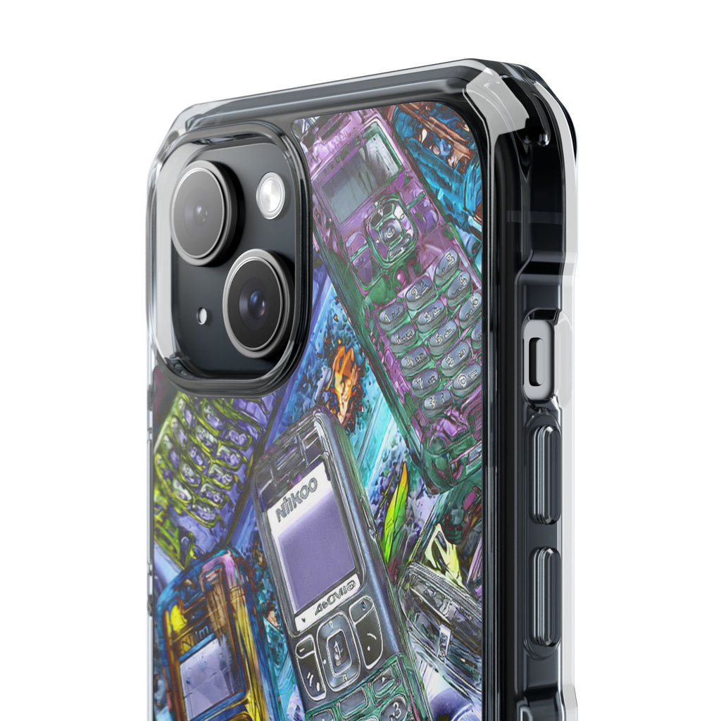 Clear Impact Phone Case — Retro Cellphone Collage, Magnetic Protective Cover