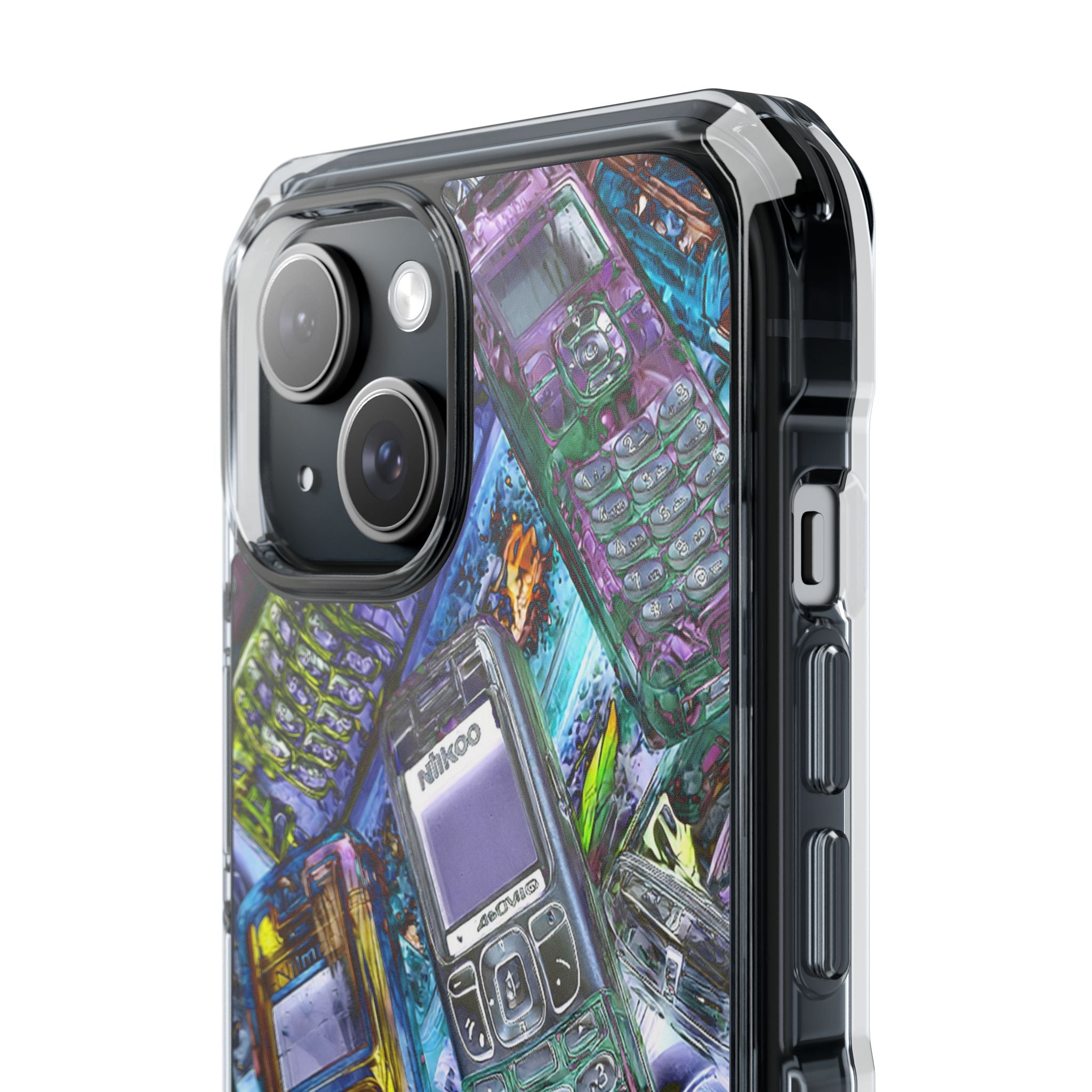 Clear Impact Phone Case — Retro Cellphone Collage, Magnetic Protective Cover