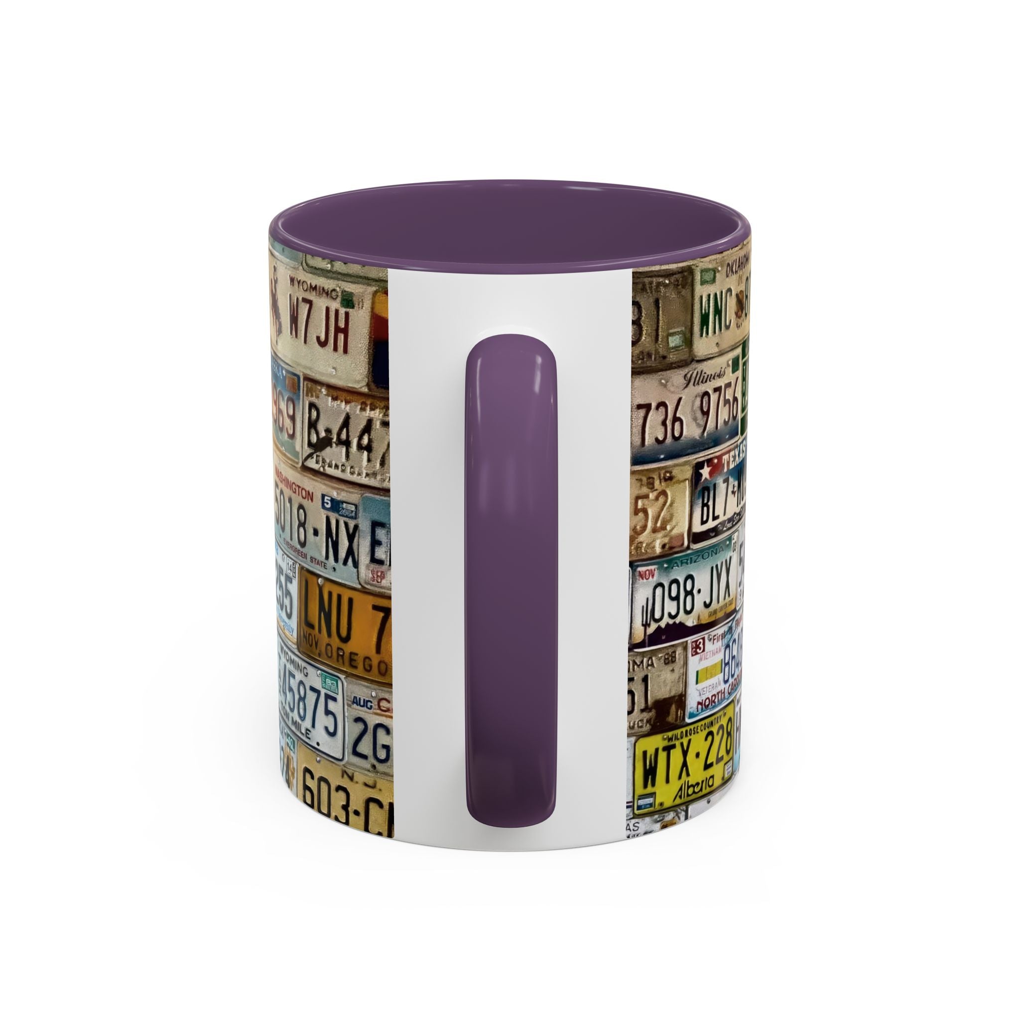License Plate Collage Coffee Mug — Route 66, Vintage Road Trip Accent Mug