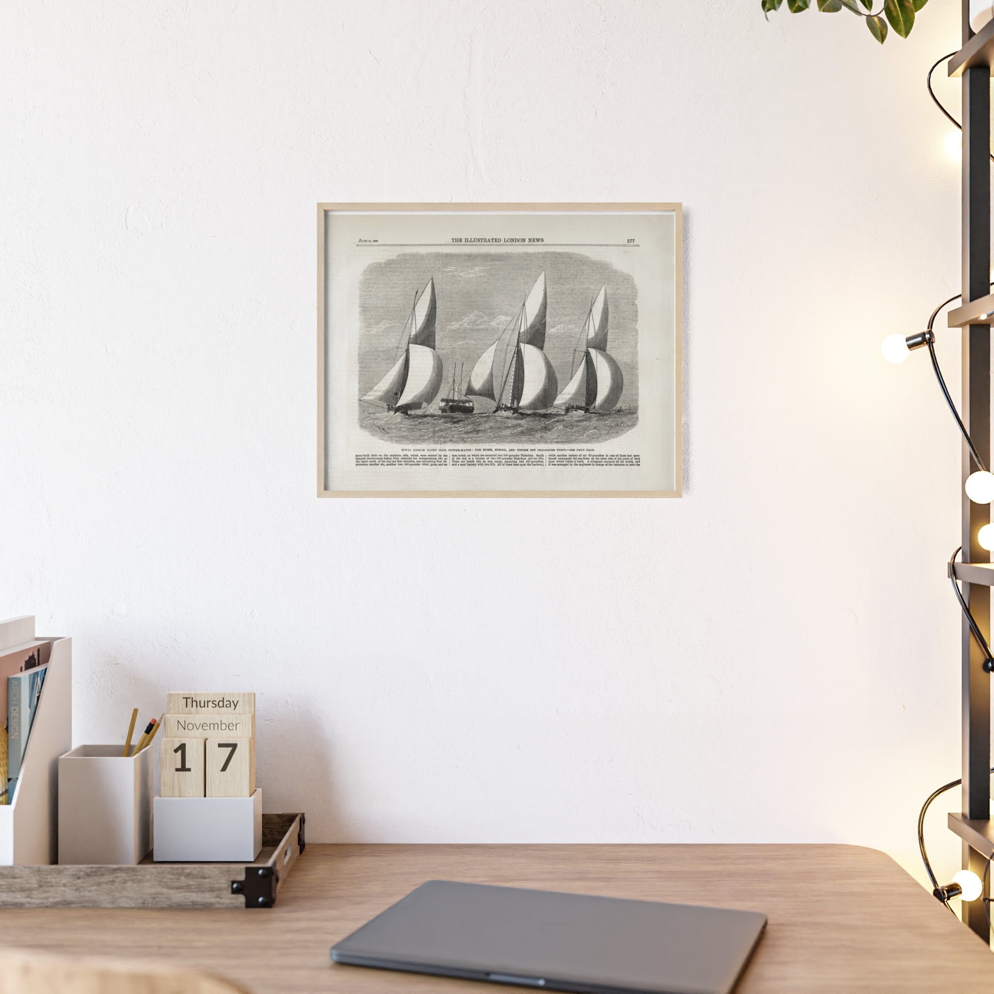 Royal London Yacht Club Cutter-Match. Vintage Sailing Print Poster with Wooden Frame — Nautical Wall Art