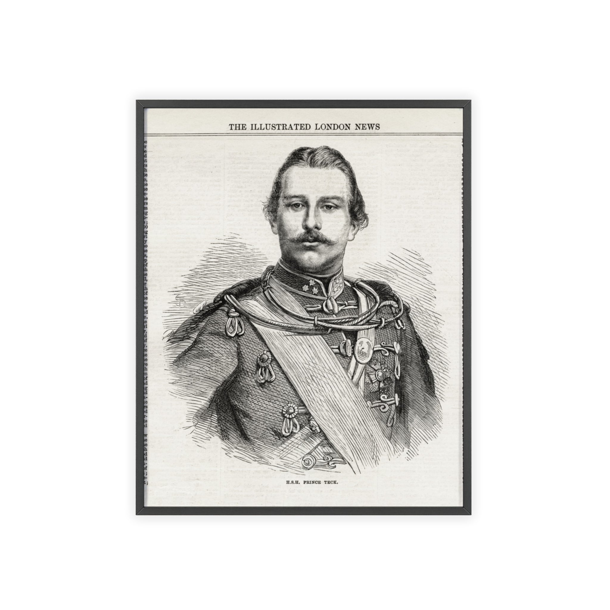 H.S.H. Prince TECK. Vintage Victorian Portrait Poster with Wooden Frame — Illustrated London News Print