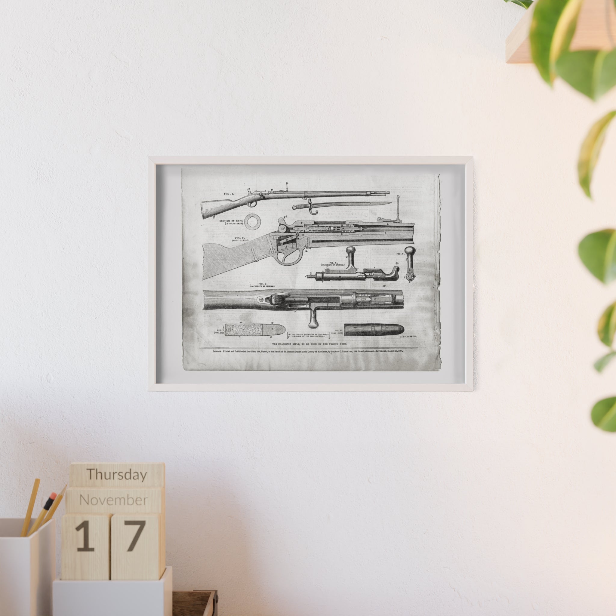 Antique Rifle Patent Poster — Framed Vintage Firearm Print