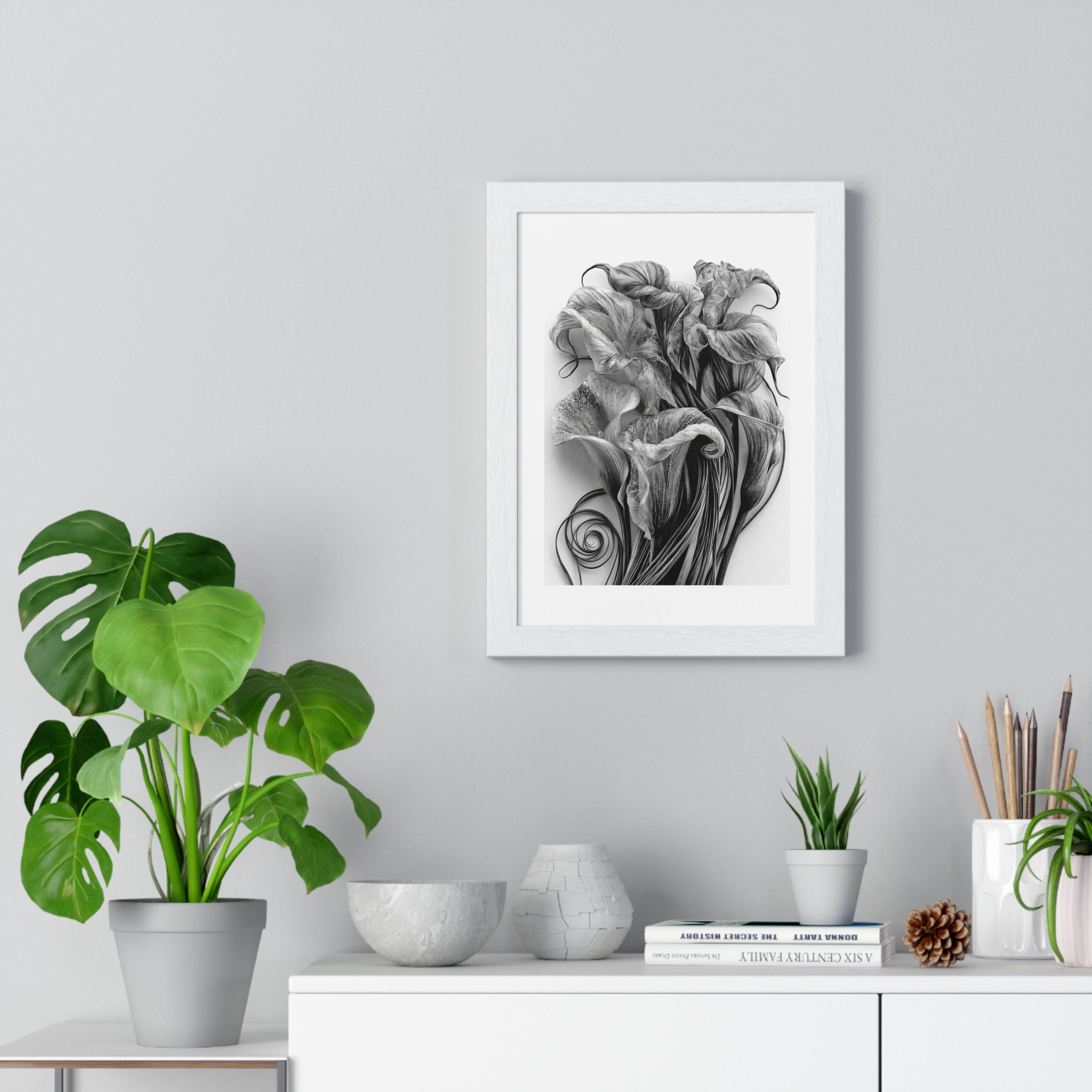 Framed Poster — Monochrome Calla Lily Botanical Art Print
