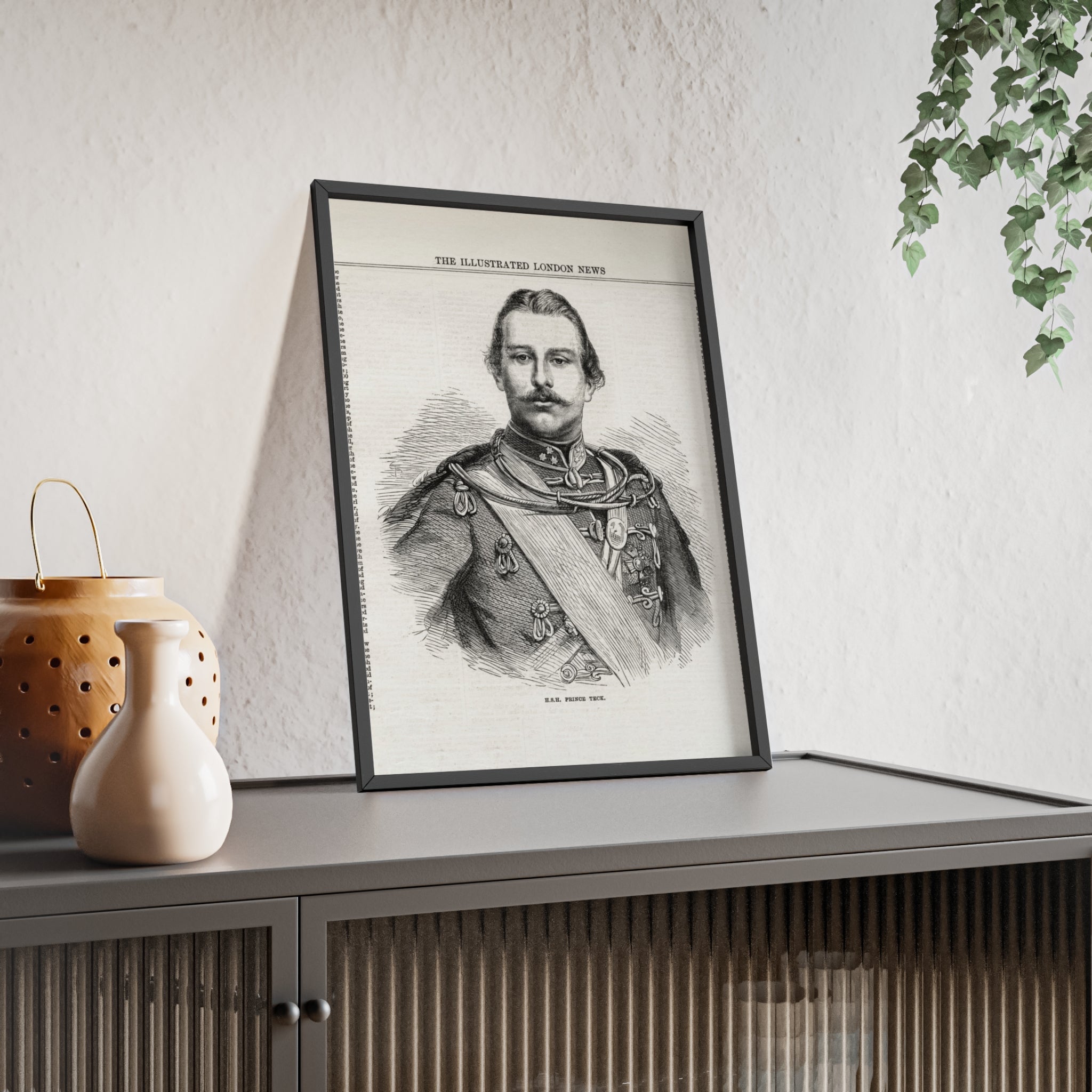H.S.H. Prince TECK. Vintage Victorian Portrait Poster with Wooden Frame — Illustrated London News Print