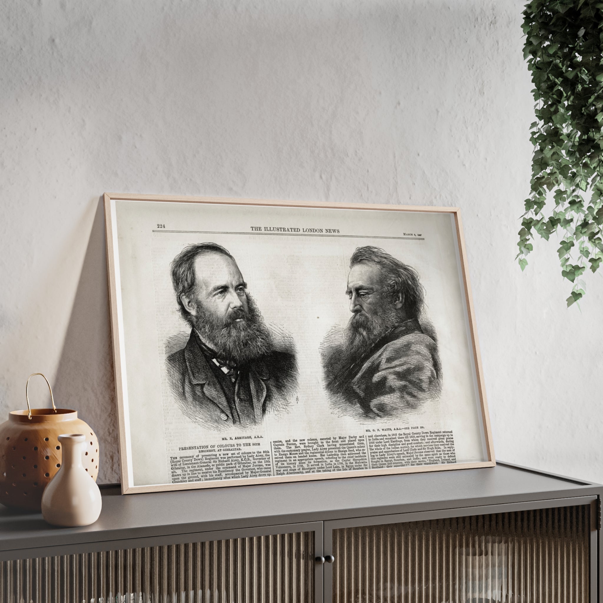 Presentation of the Colours to the 86TH Regiment, at Gibraltar. Vintage Illustrated Portrait Poster with Wooden Frame — Antique Newspaper Art Print