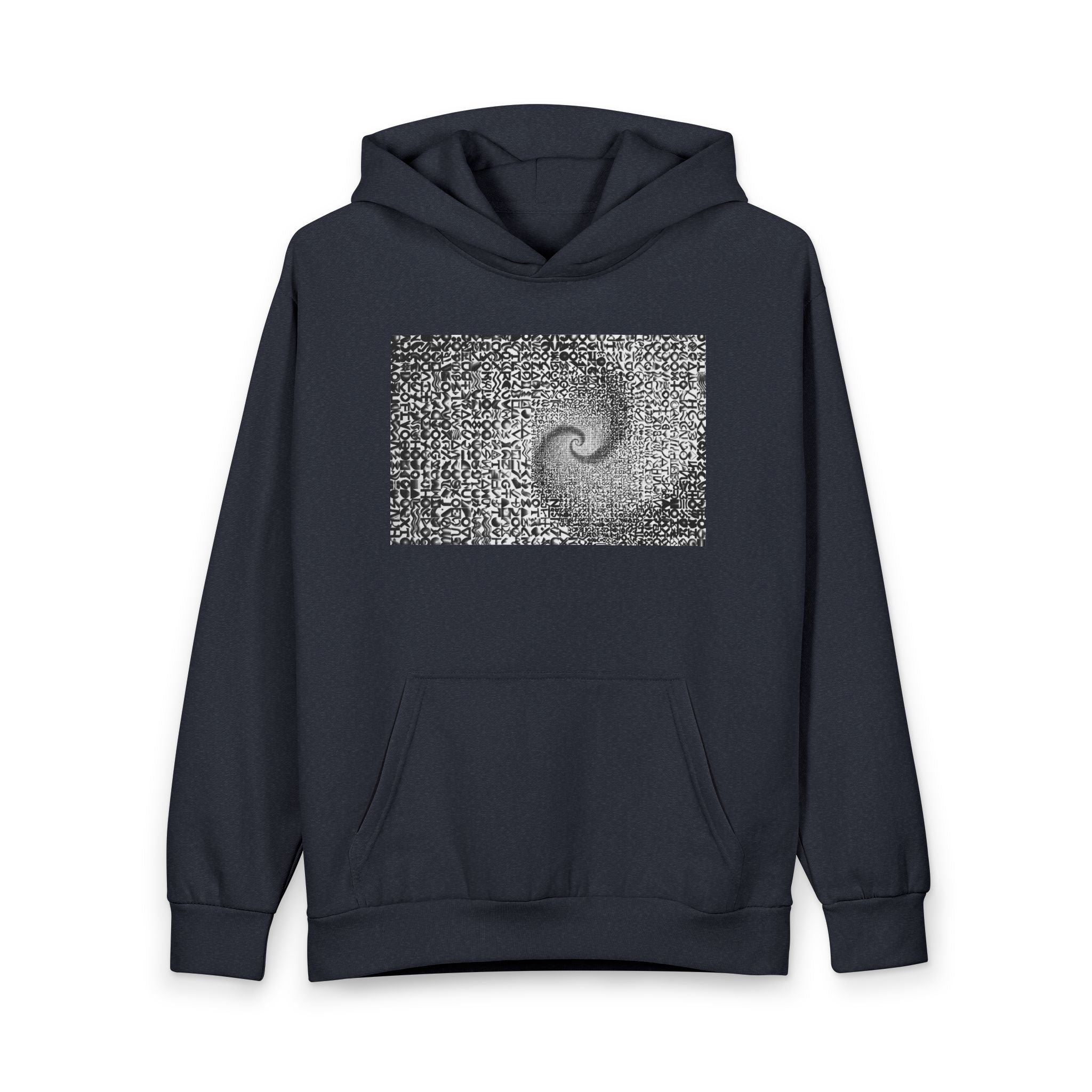 Spiral Pixel Art Hoodie — Monochrome Swirl Graphic Pullover