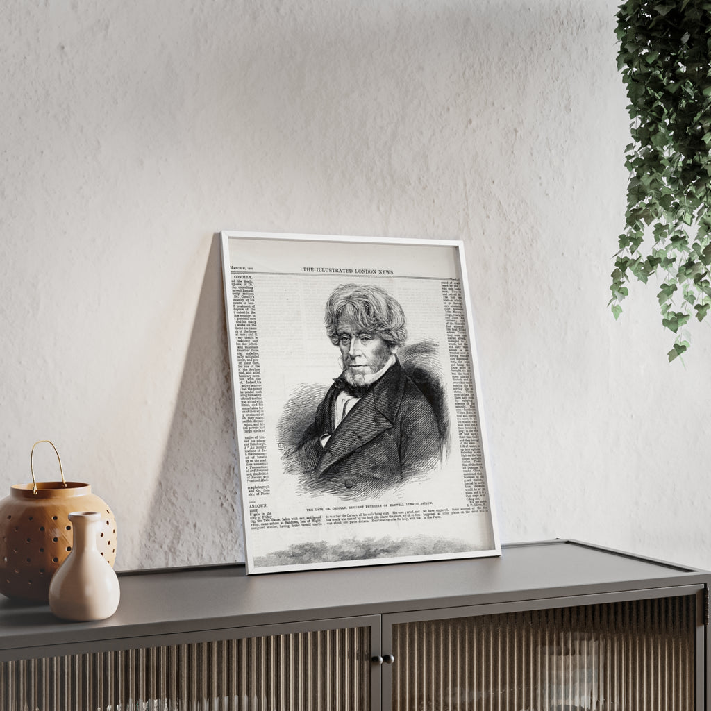 Dr. Conolly, Resident Physician of Hanwell Lunatic Asylum. Framed Vintage Portrait Print — Antique Newspaper Illustration Poster