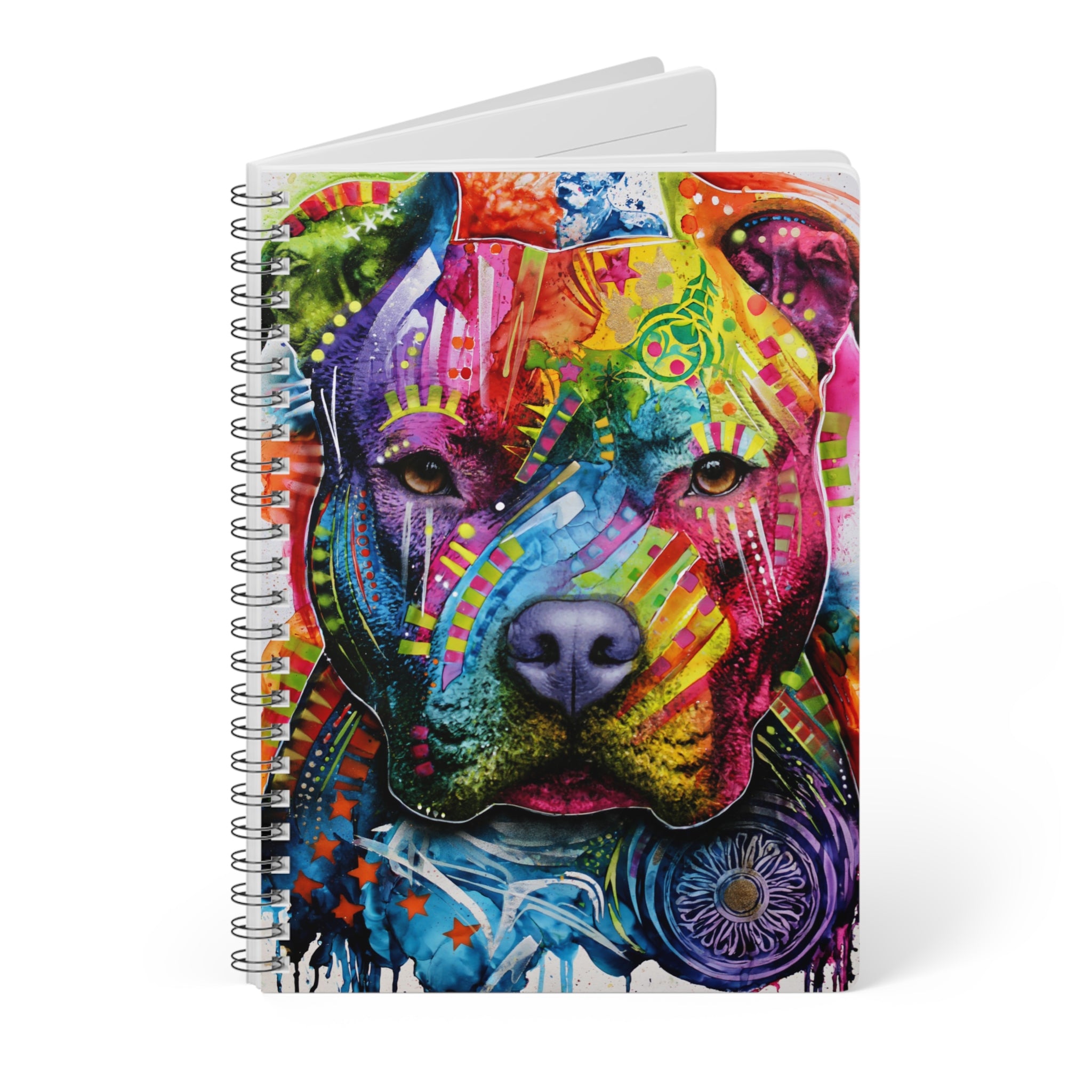 A5 Spiral Notebook – Vibrant Colorful Pitbull Art Journal