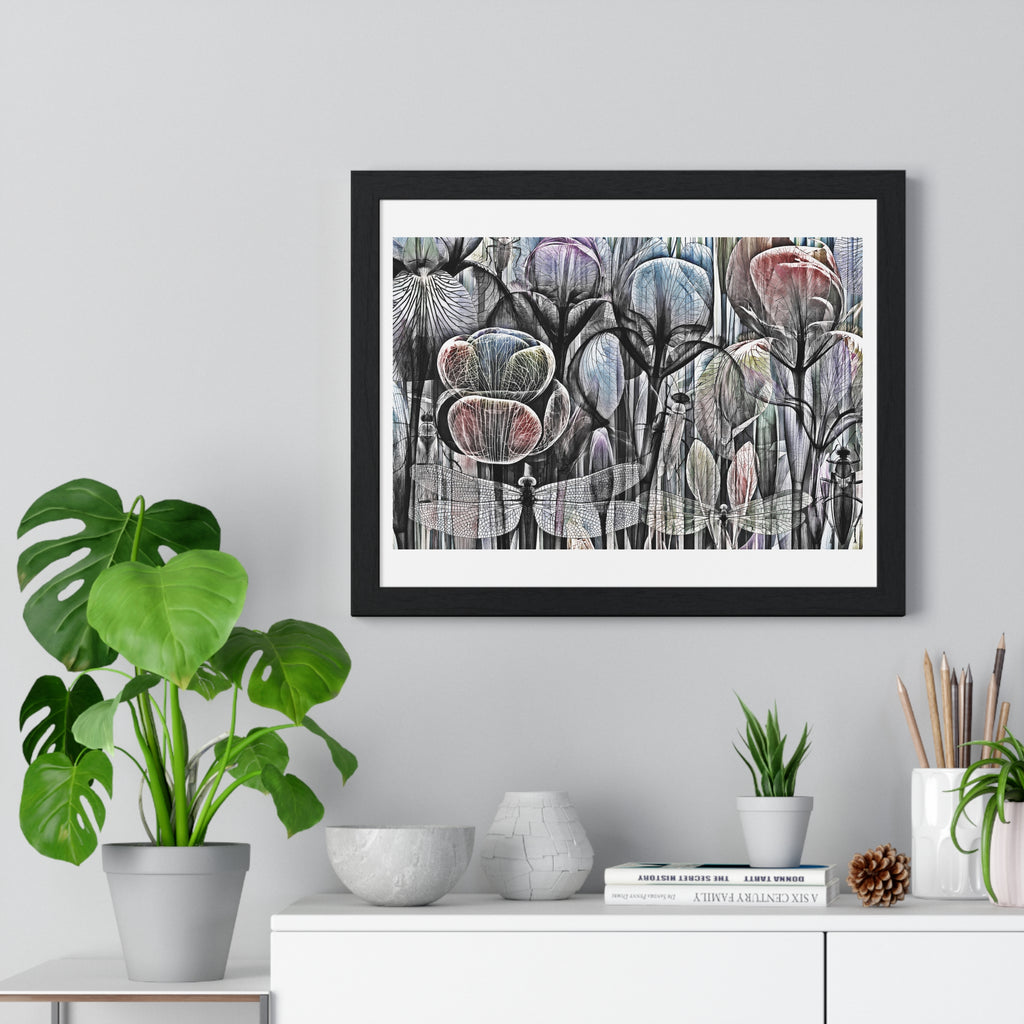 Framed Poster — Dreamy Botanical Dragonfly Art Print