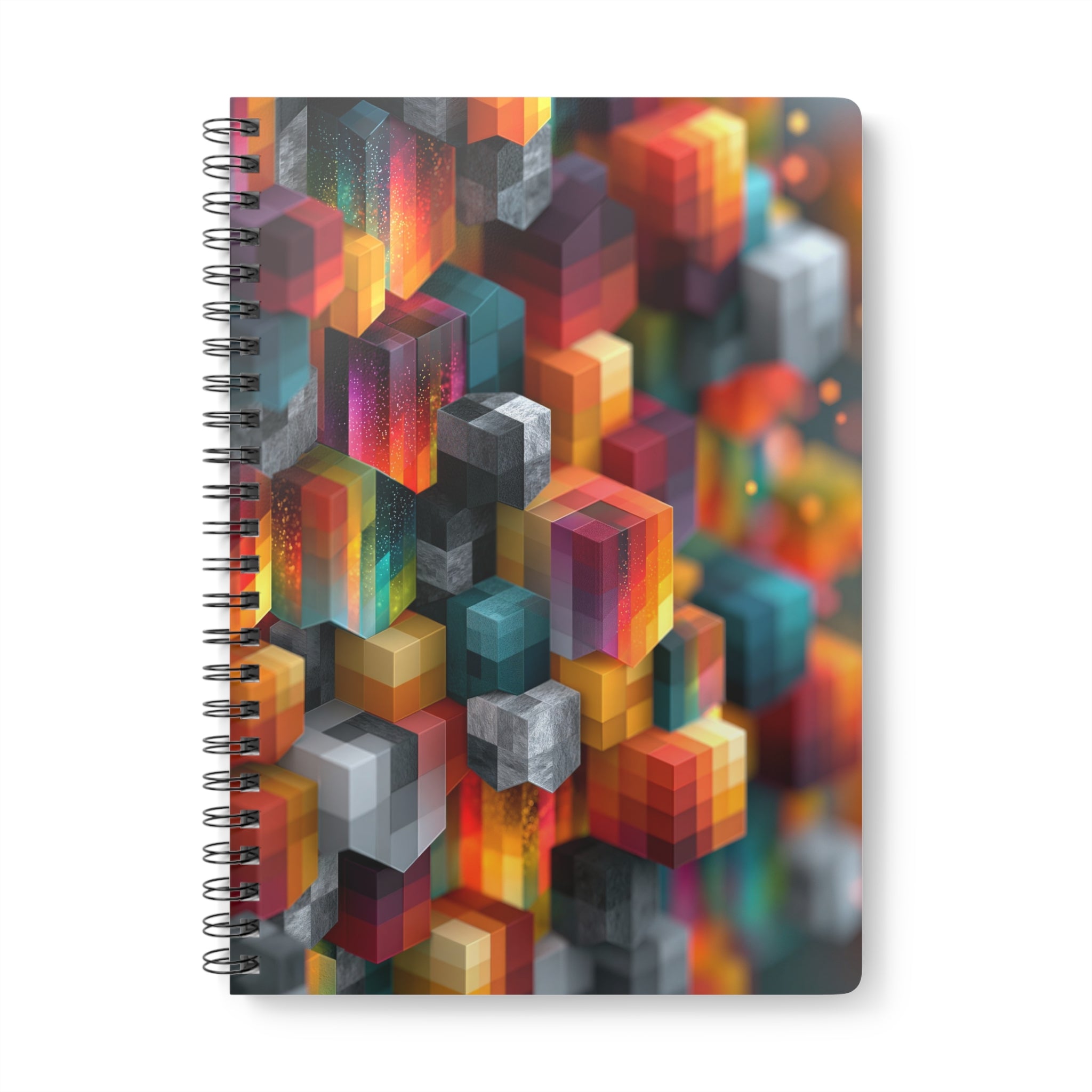 Abstract Geometric Cube A5 Notebook — Colorful 3D Pattern Wirobound Journal