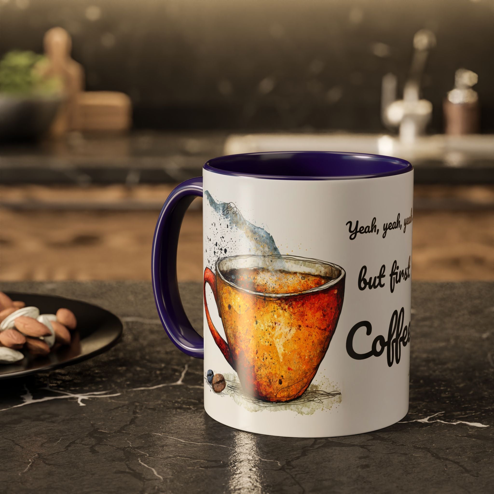 But First Coffee Ceramic Mug — Colorful Watercolor Coffee Cups (11oz & 15oz)