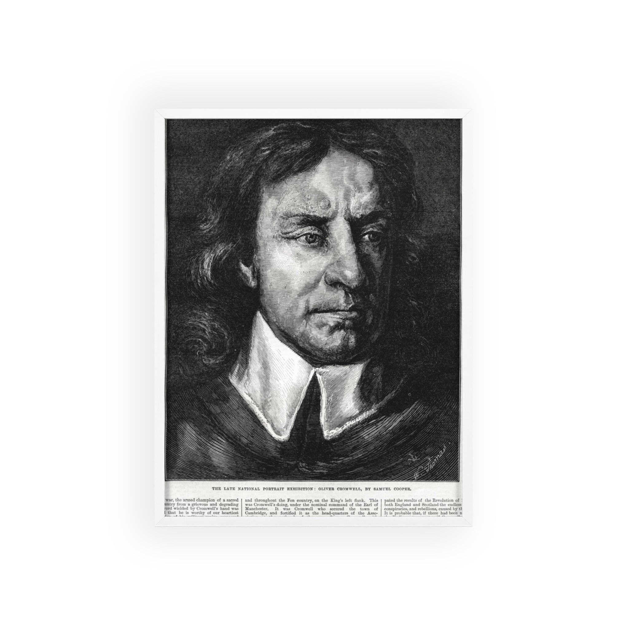 OLIVER CROMWELL. Historical Portrait Poster with Wooden Frame — Vintage Chalk-Style Print