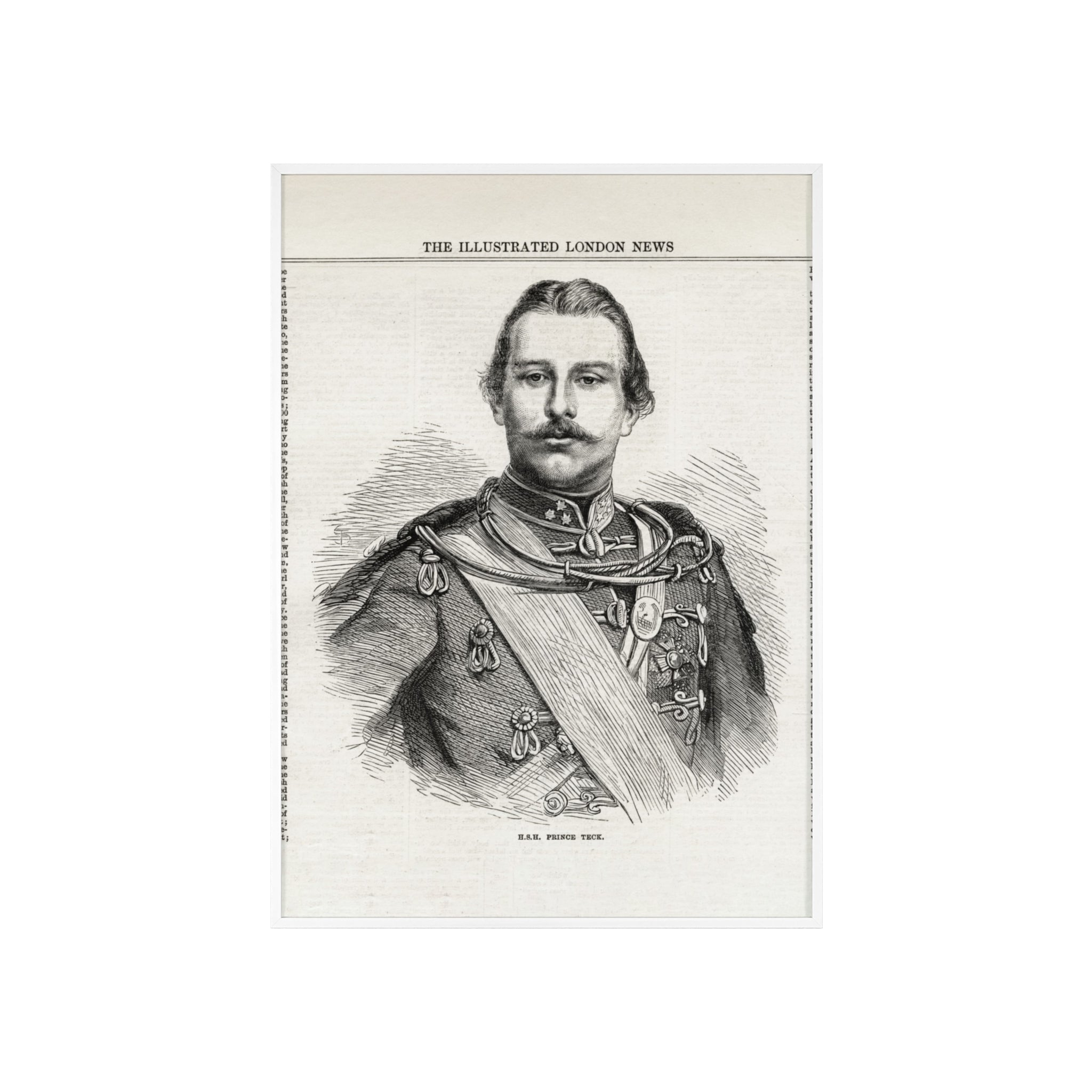 H.S.H. Prince TECK. Vintage Victorian Portrait Poster with Wooden Frame — Illustrated London News Print
