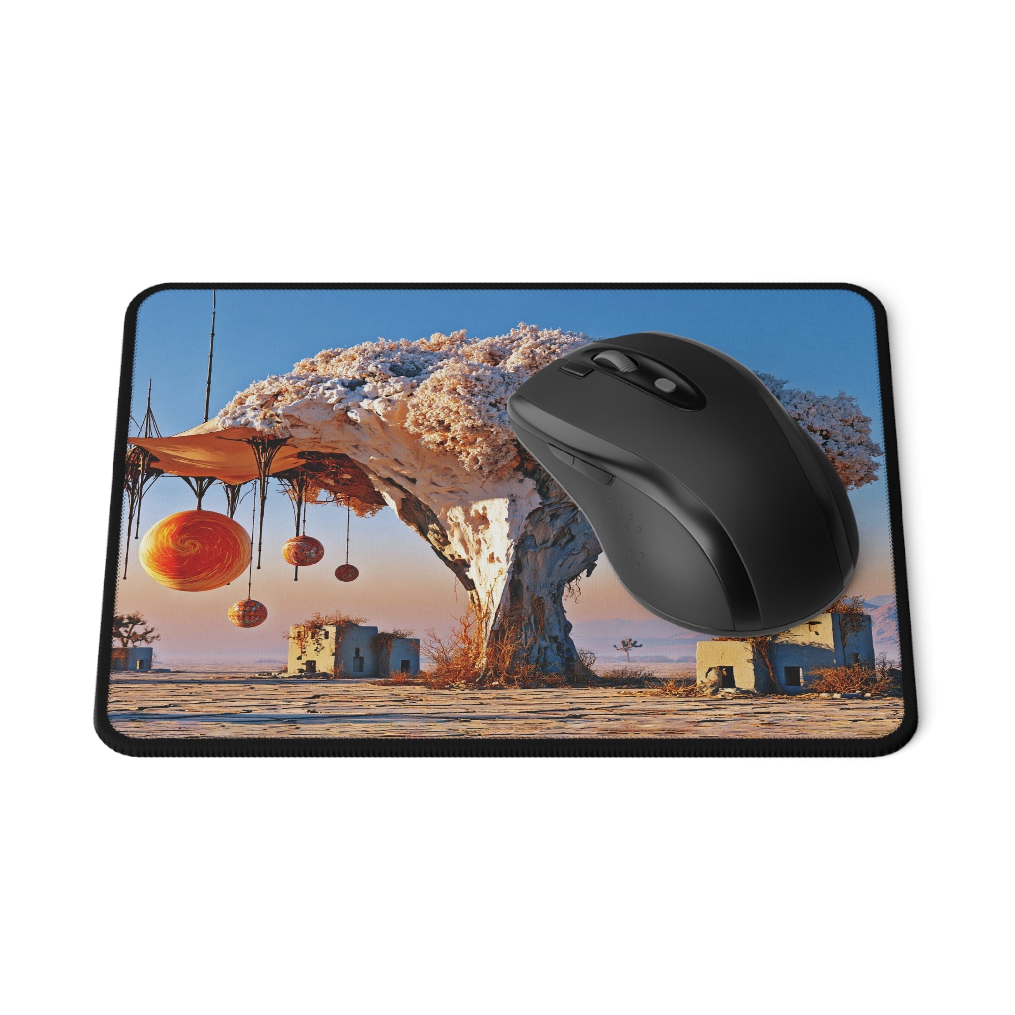 Fantasy Desert Tree Gaming Mouse Pad — Surreal Sci‑Fi Landscape Non‑Slip Pad