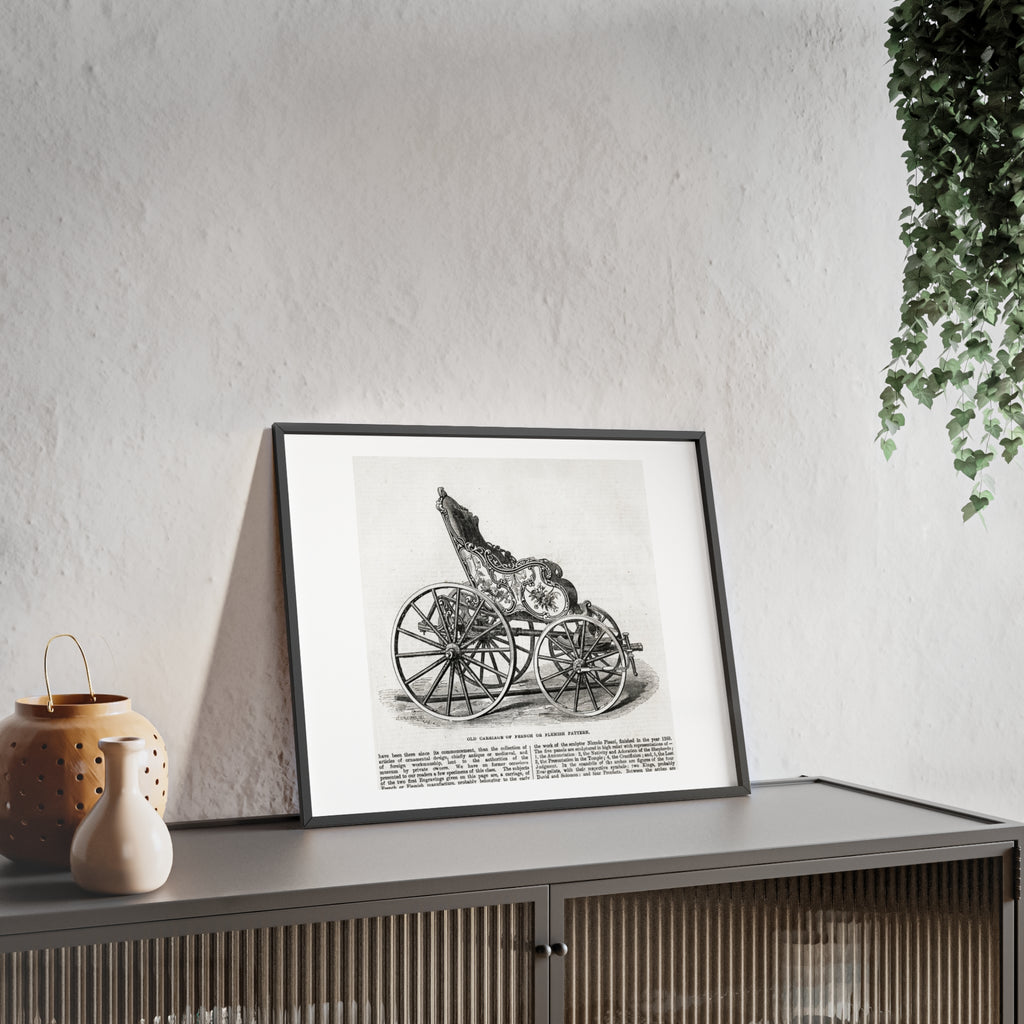Old Carriage of French or Flemish Pattern. Vintage Carriage Print Poster with Wooden Frame — Antique Transportation Wall Art