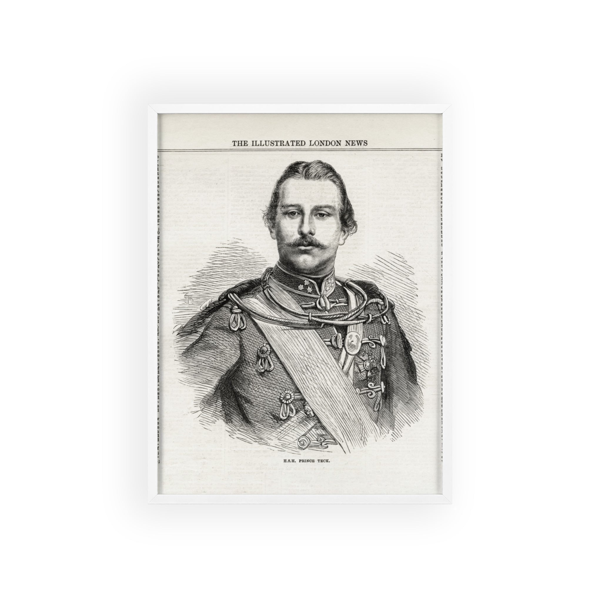 H.S.H. Prince TECK. Vintage Victorian Portrait Poster with Wooden Frame — Illustrated London News Print