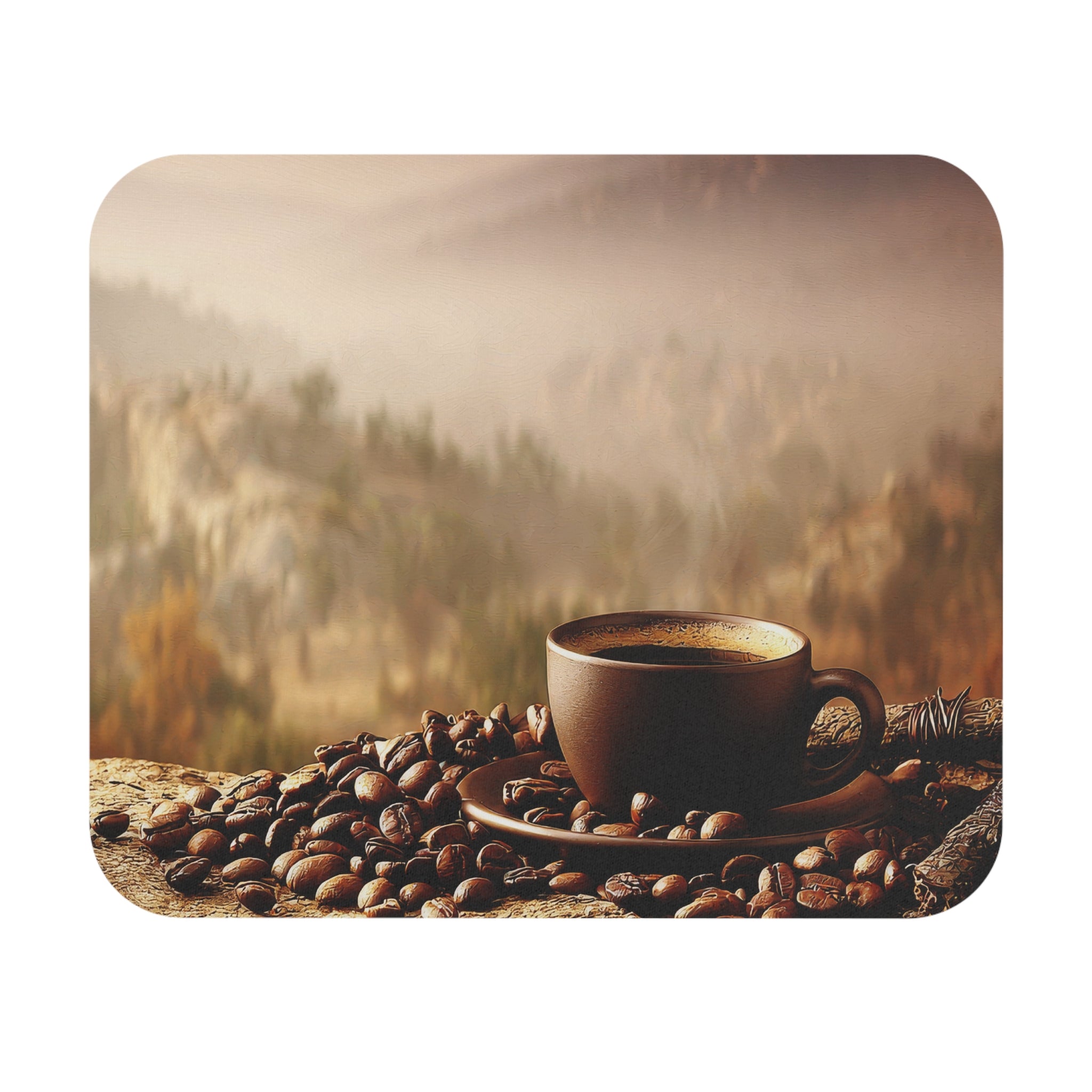 Coffee Morning Mouse Pad — Cozy Scenic Coffee Cup Desk Mat