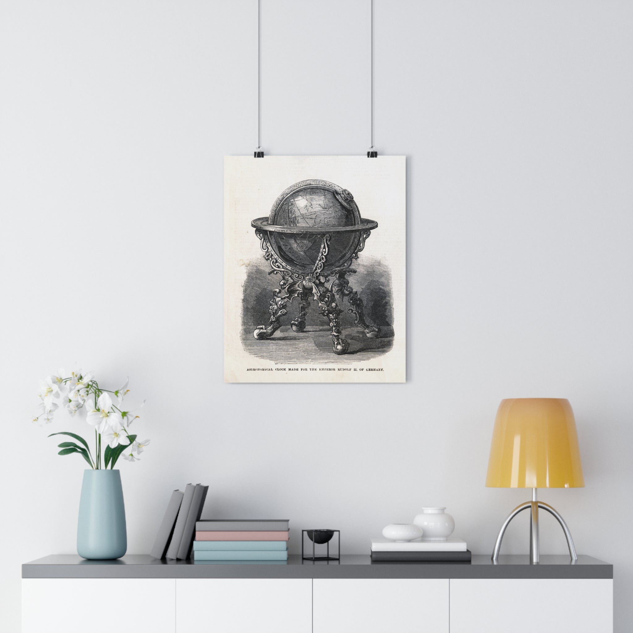 Vintage Ornate Globe Poster — Antique Scientific Illustration Wall Art