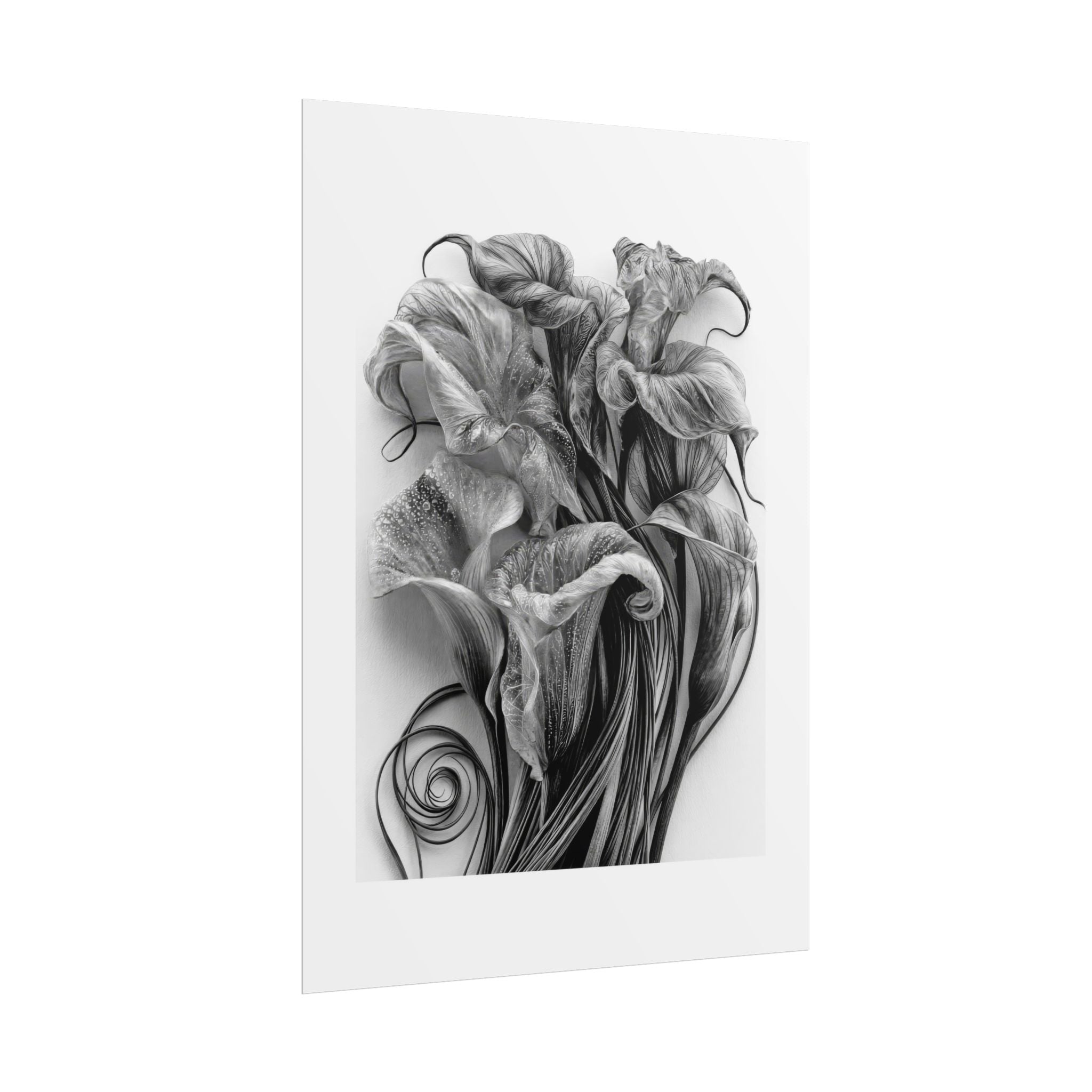 Rolled Poster — Black & White Floral Botanical Art Print