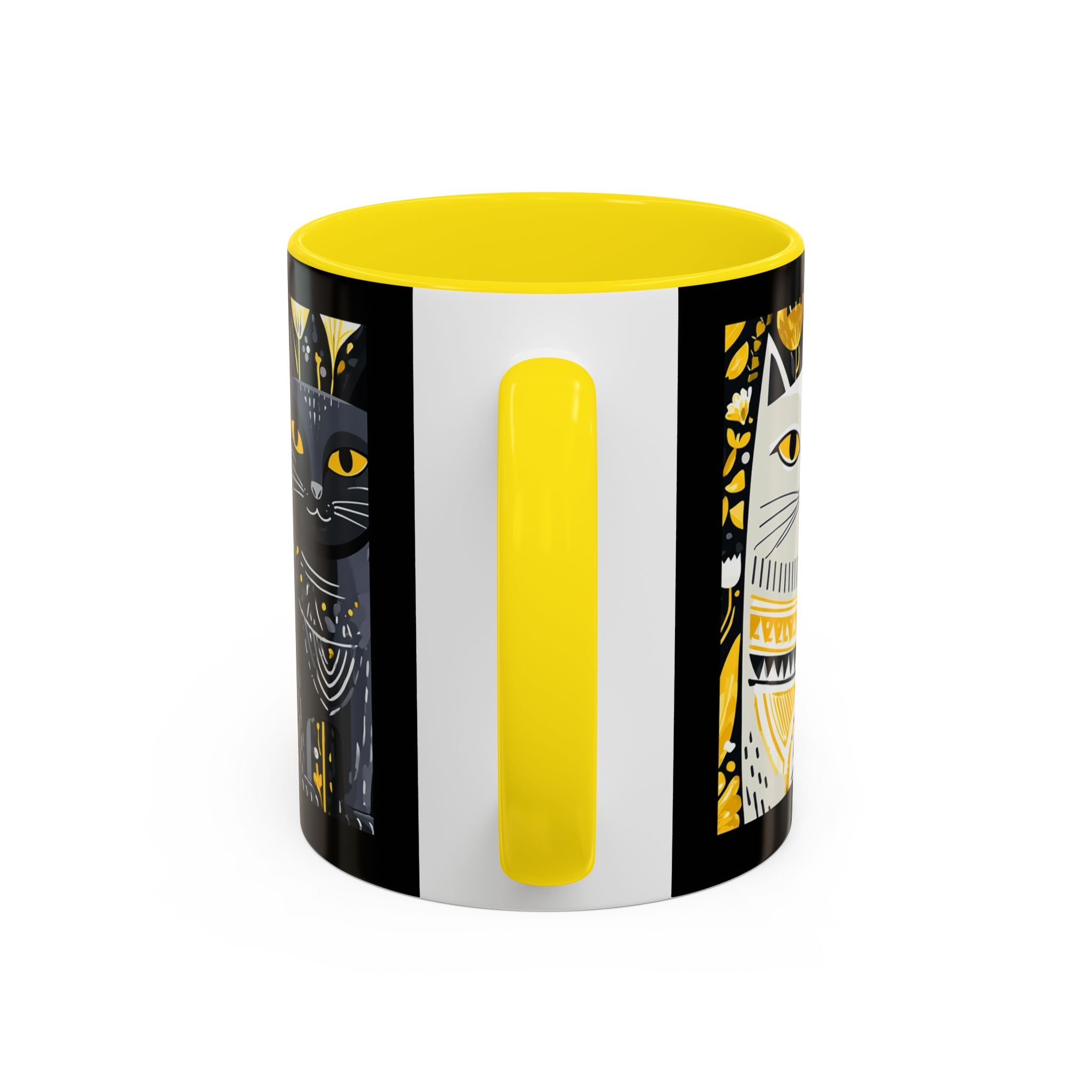 Black & Gold Cat Floral Coffee Mug — Whimsical Botanical Cat Accent Mug (11/15oz)