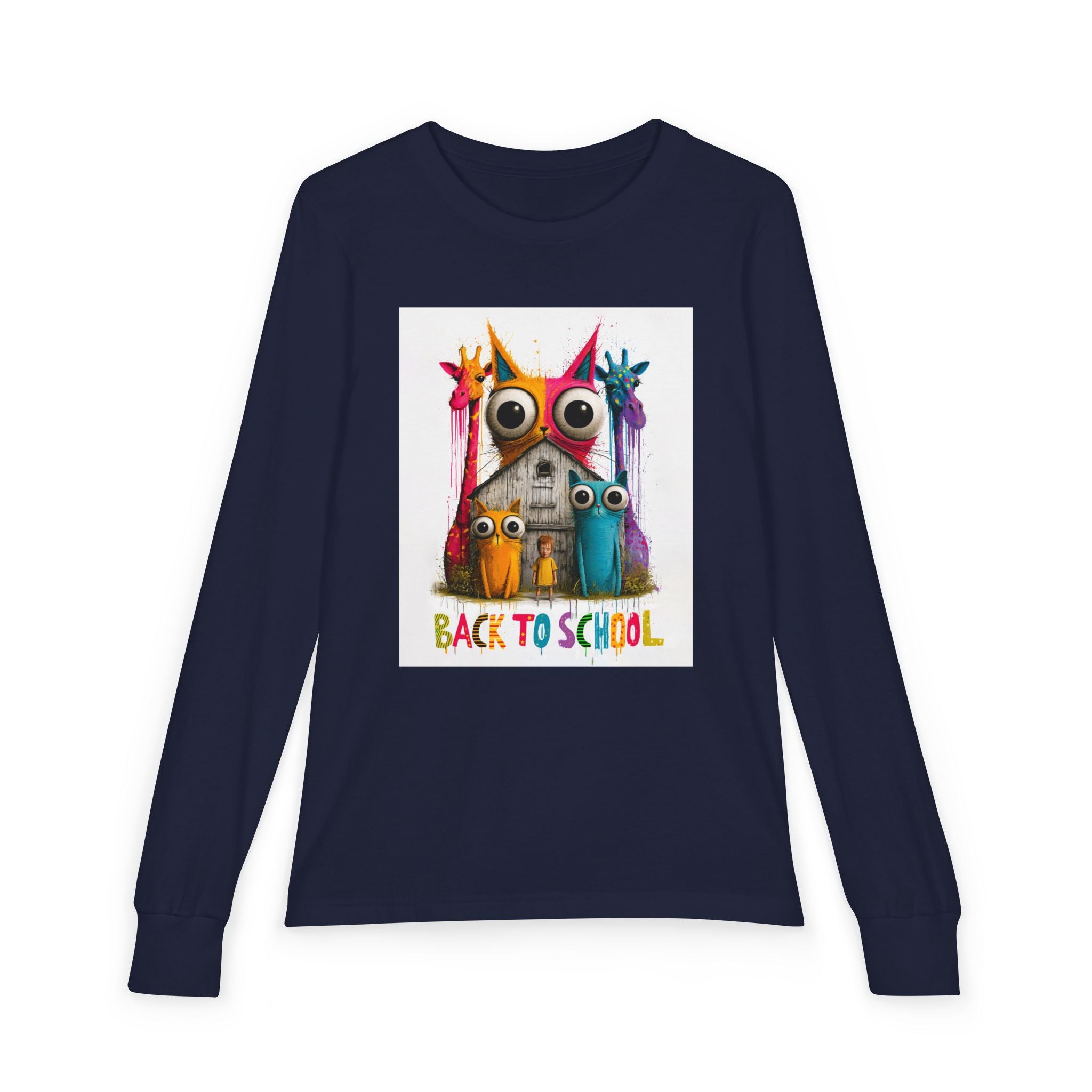 Back to School Youth Long Sleeve Tee — Colorful Owl Schoolhouse Design