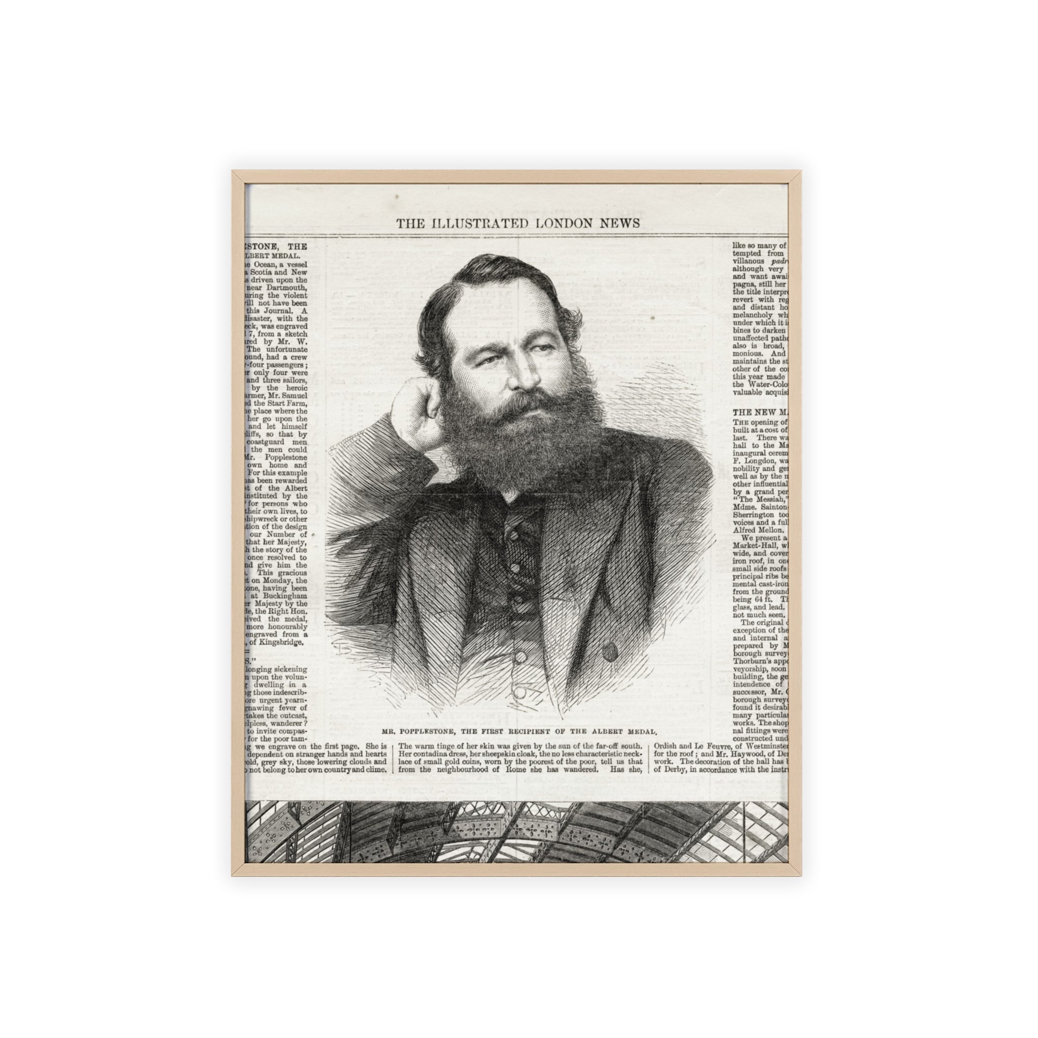 Mr. Popplestone, the first recipient of the Albert Medal. Vintage Illustrated London News Portrait Poster — Framed Wood Print