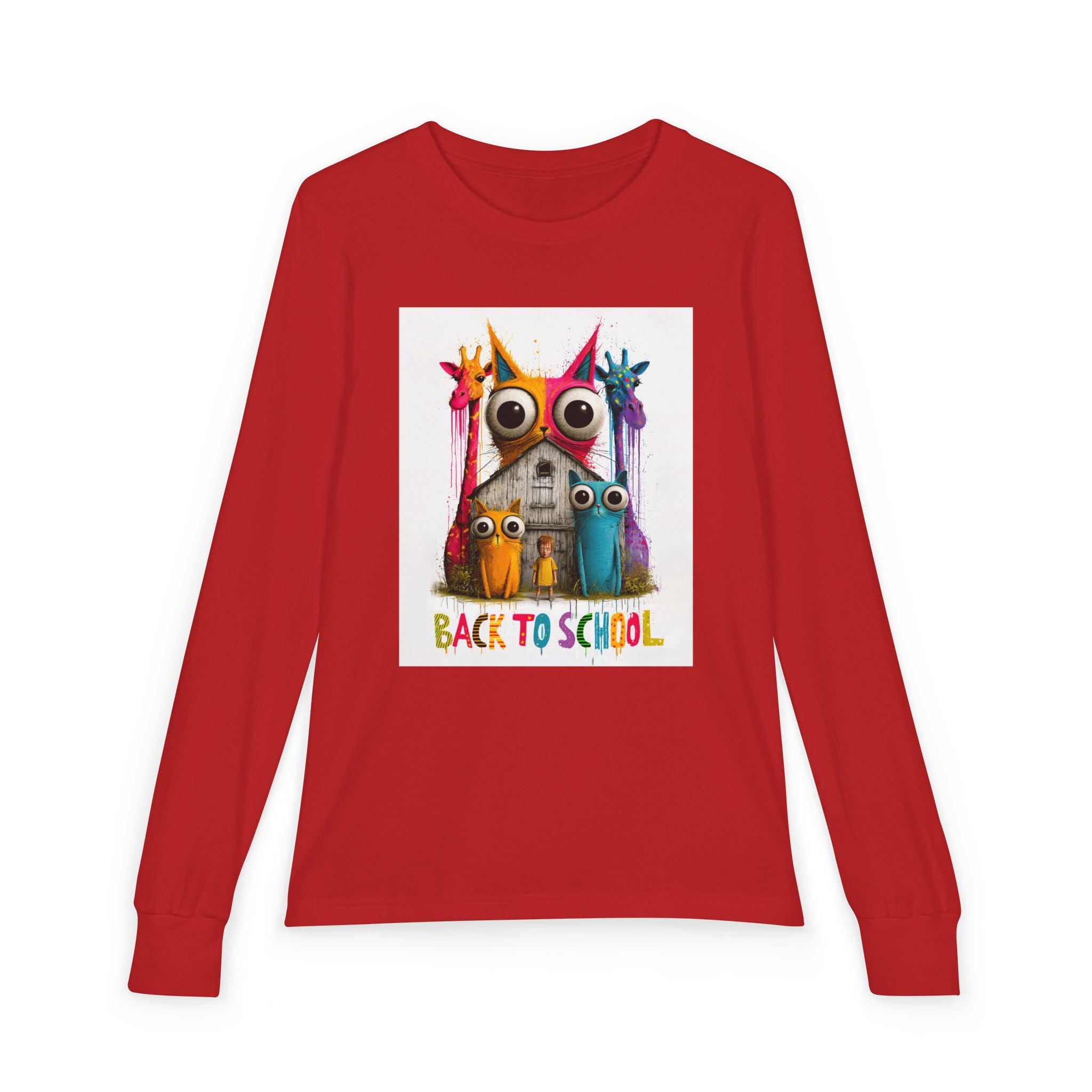 Back to School Youth Long Sleeve Tee — Colorful Owl Schoolhouse Design
