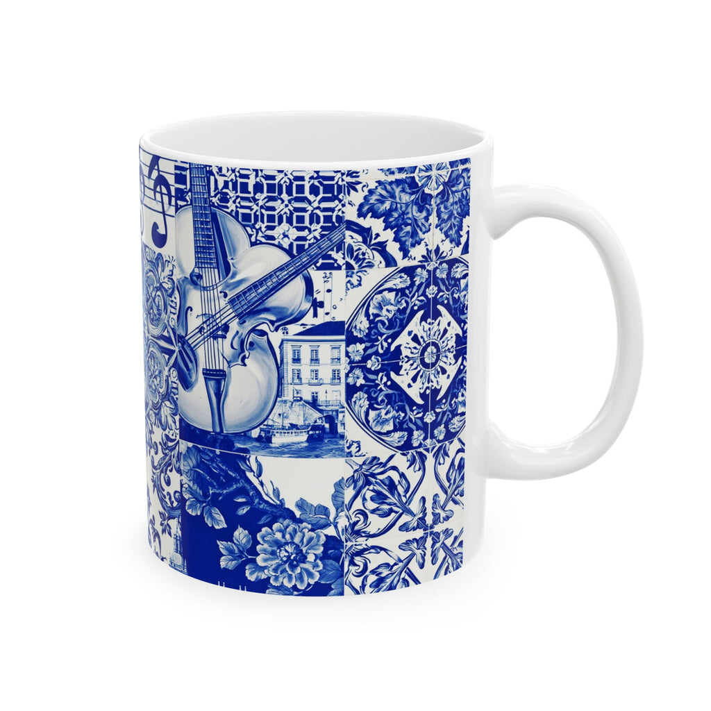 Blue Mosaic Face Ceramic Mug — Artistic Patterned 11oz/15oz Coffee Cup