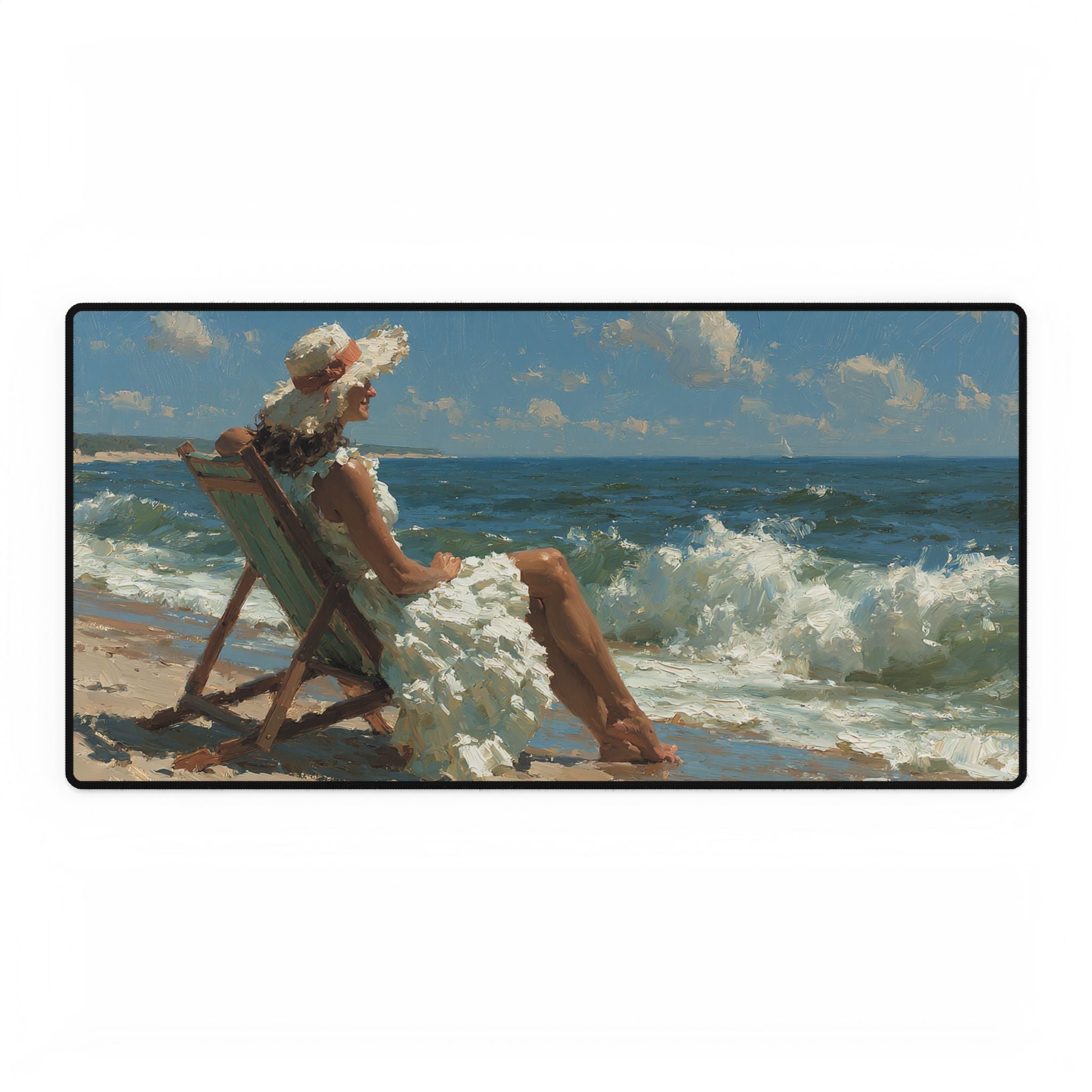 Beachside Serenity Desk Mat — Vintage Seaside Art Mouse Pad