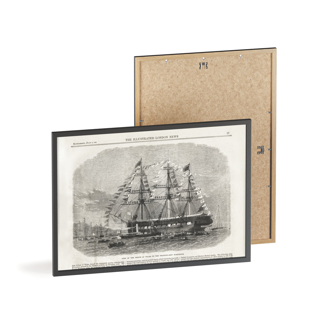 Visit of the Prince of Wales to the Training-Ship Worcester. Framed Vintage Sailing Ship Poster — Nautical Wall Art with Wooden Frame