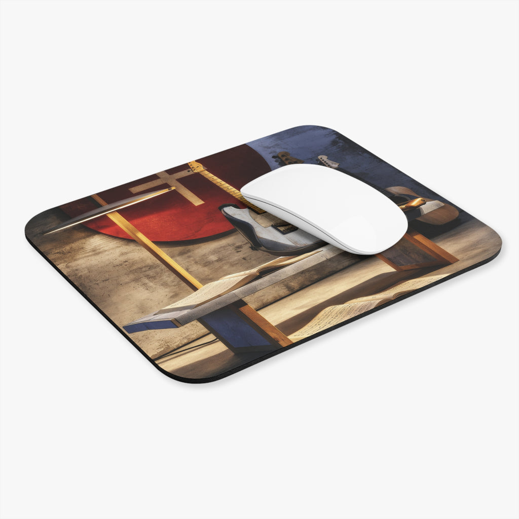 Retro Guitar Studio Mouse Pad — Vintage Electric & Acoustic Music Desk Mat