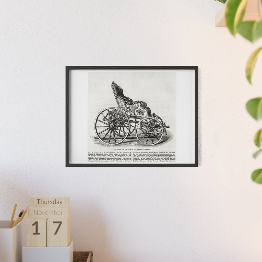 Old Carriage of French or Flemish Pattern. Vintage Carriage Print Poster with Wooden Frame — Antique Transportation Wall Art
