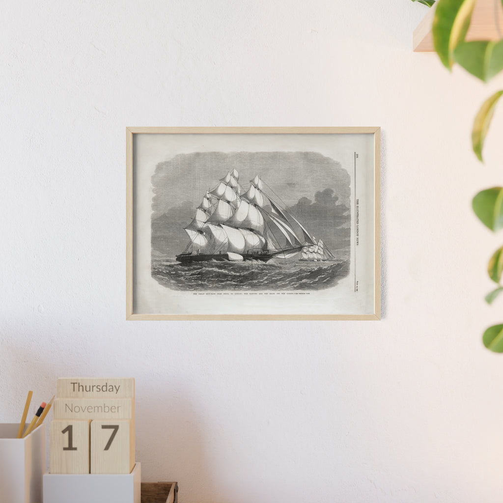 The Great Ship-Race from China to London. Vintage Sailing Ship Wall Poster with Wooden Frame – Nautical Marine Print