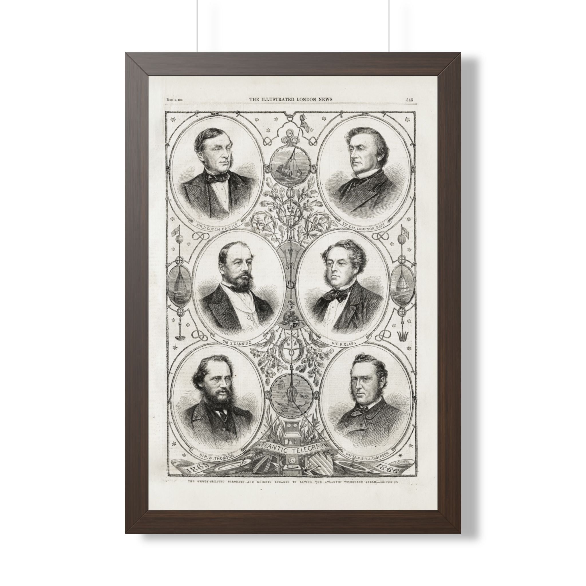 The Atlantic Telegraph Cable. Framed Historical Portrait Poster — 19th Century Leaders Collage