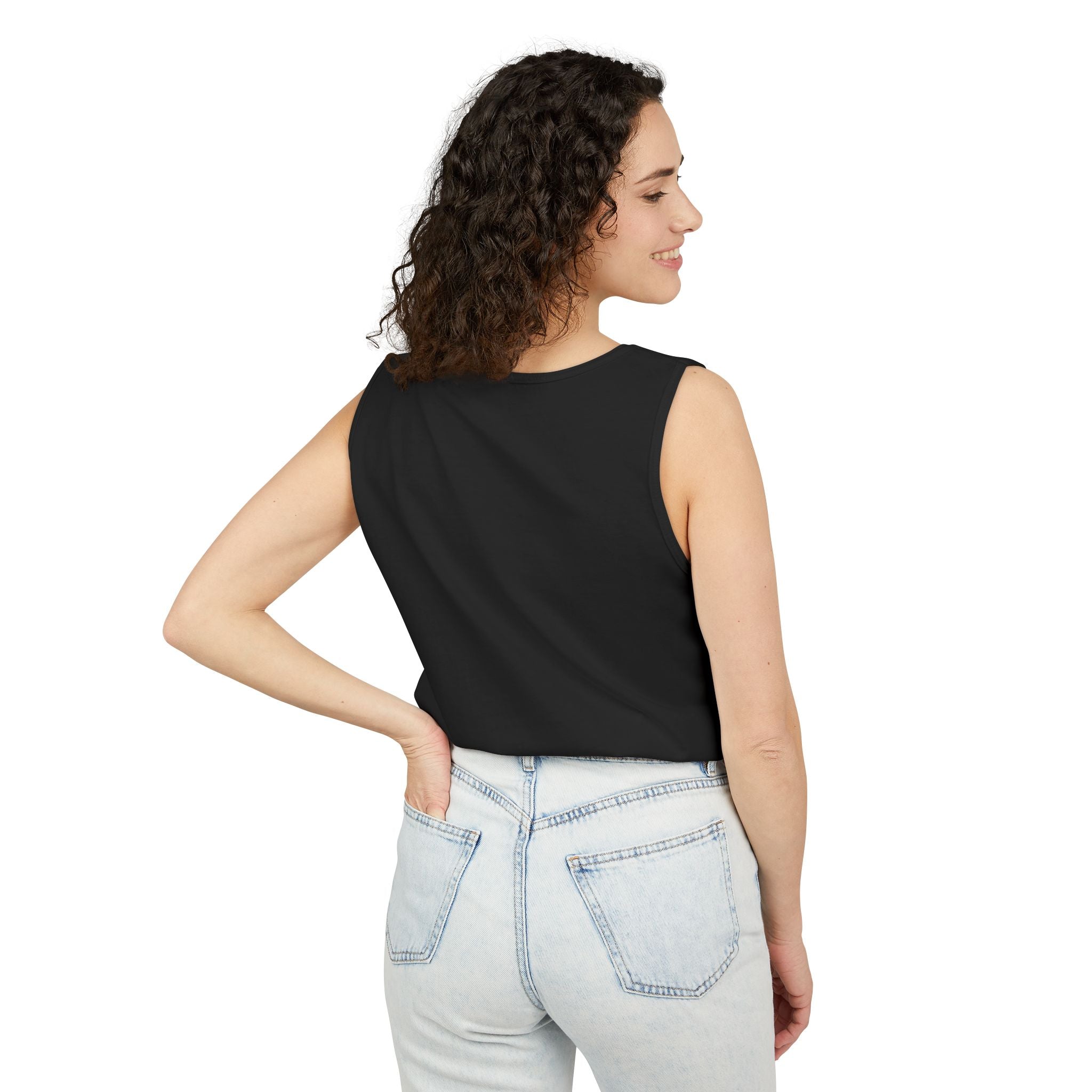 Spiral Text Art Tank Top — Monochrome Optical Typography Tee