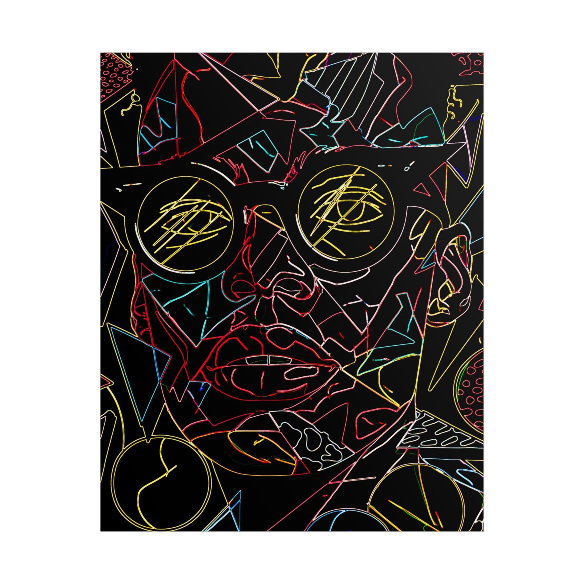 Abstract Neon Line Art Poster – Stylized Sunglasses Face Rolled Art Print