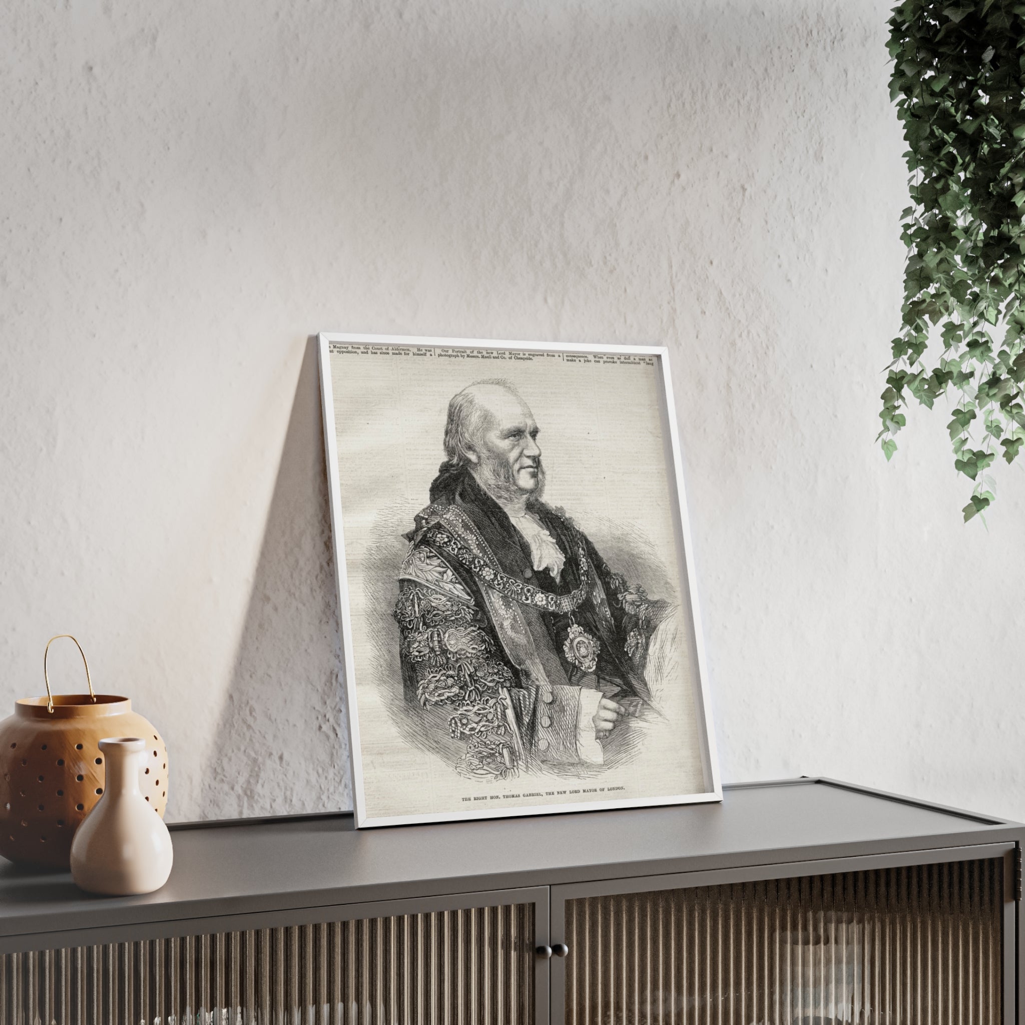 The Right Hon.Thomas Gabriel, the New Lord Mayor of London. Vintage Illustrated Statesman Poster with Black Wooden Frame